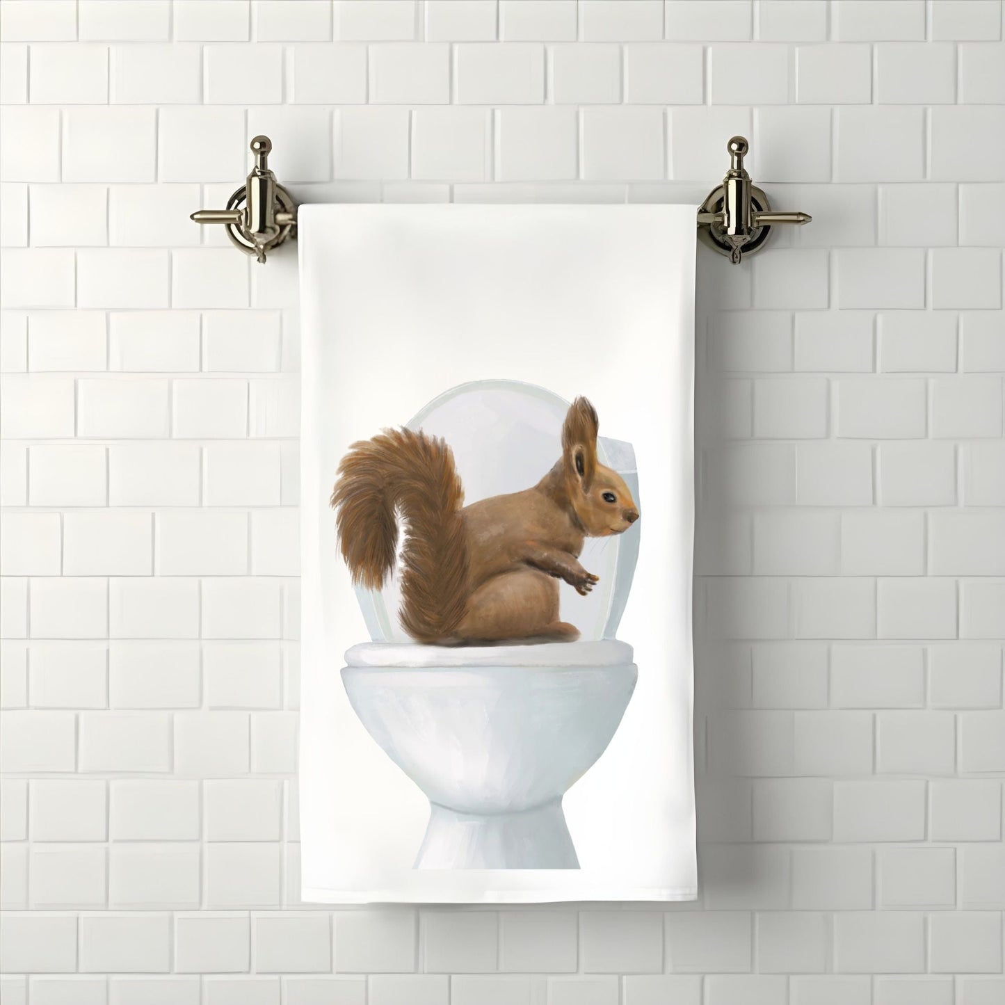Squirrel on Toilet Bathroom Towel - MerikaArt