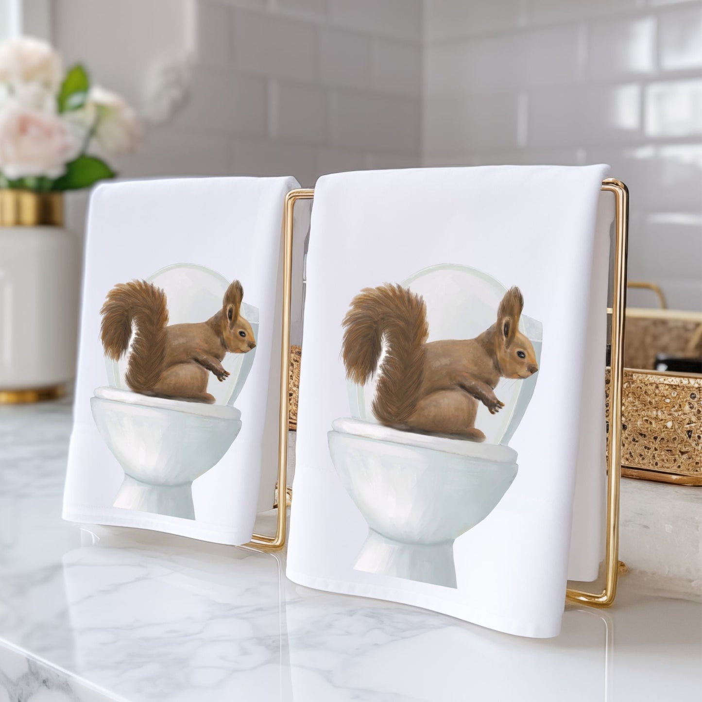 Squirrel on Toilet Bathroom Towel - MerikaArt