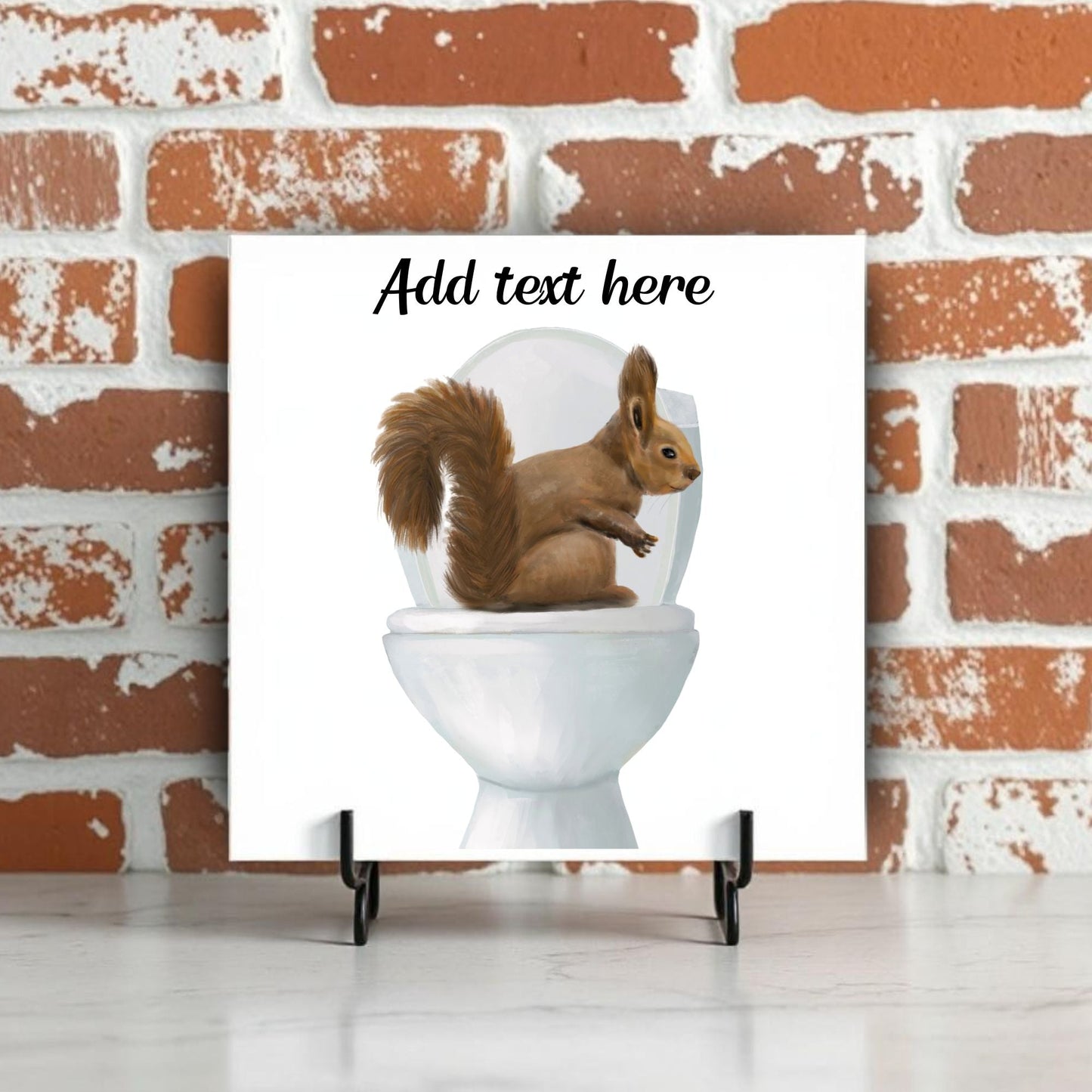 Squirrel on Toilet Ceramic Tile – Handcrafted Whimsical Decor - MerikaArt