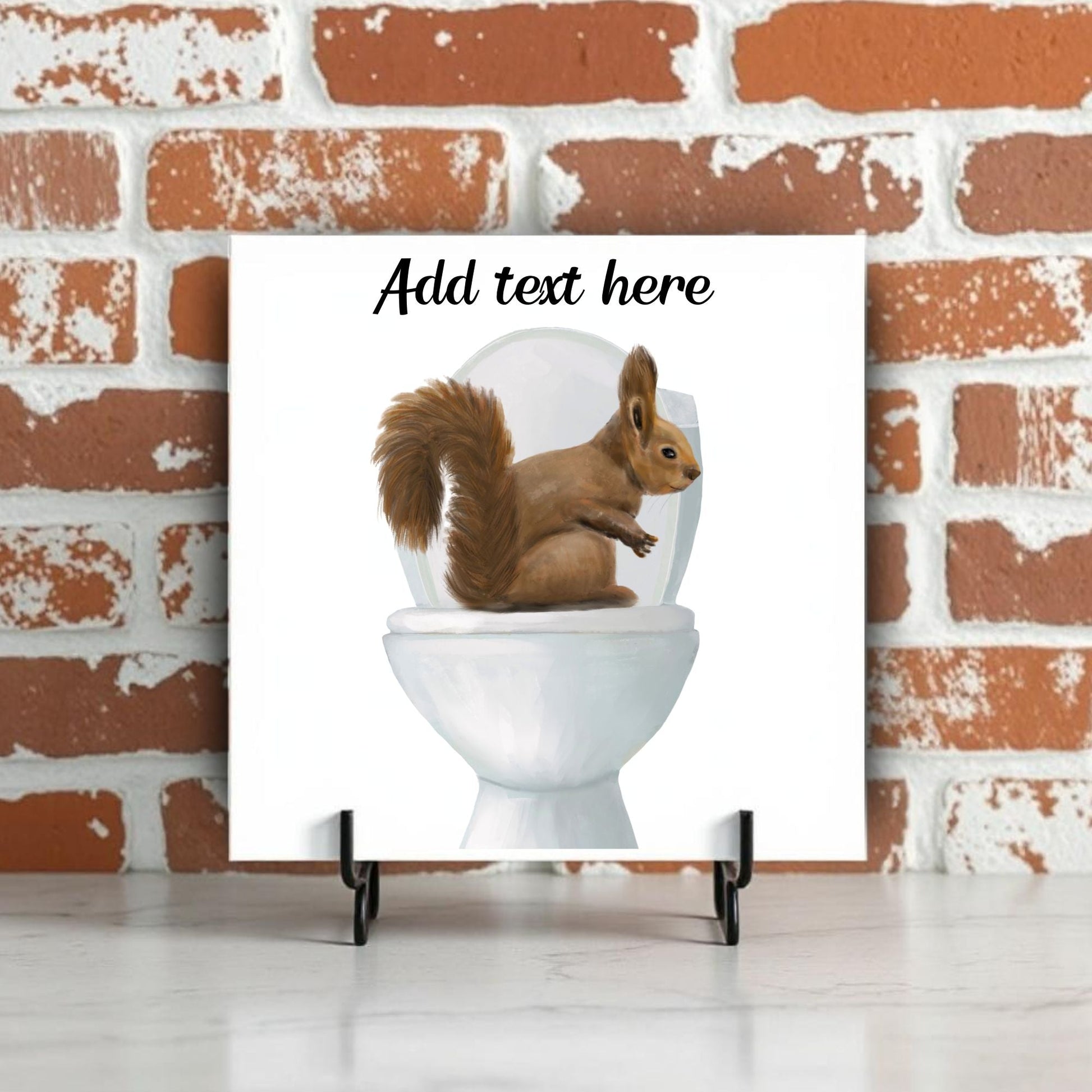 Squirrel on Toilet Ceramic Tile – Handcrafted Whimsical Decor - MerikaArt
