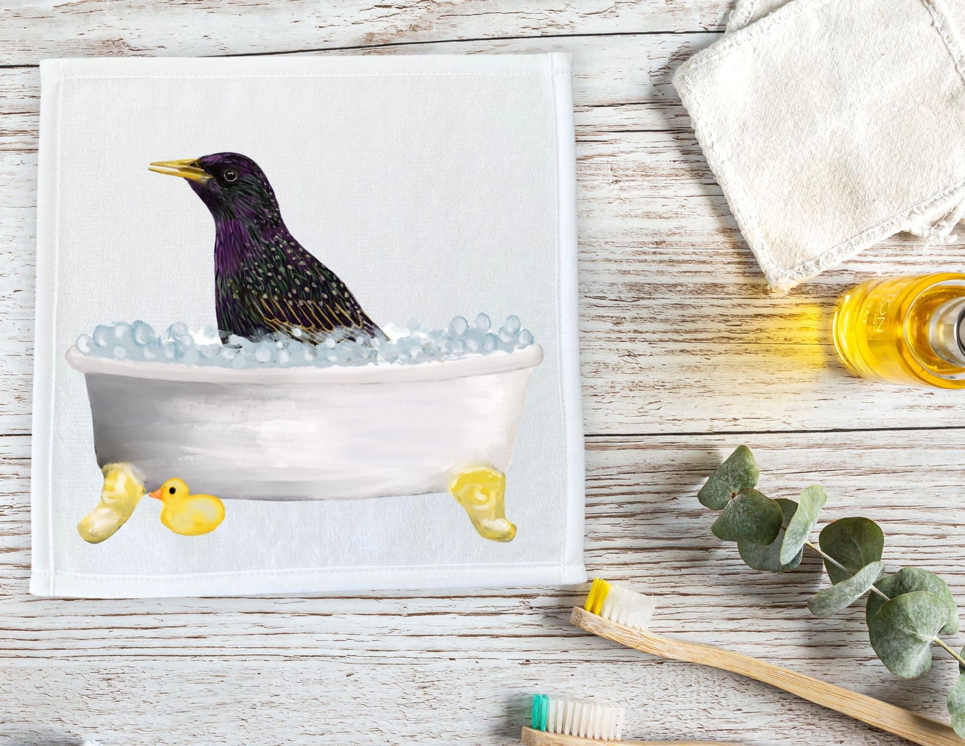 Starling Bubble Bath Washcloth - MerikaArt