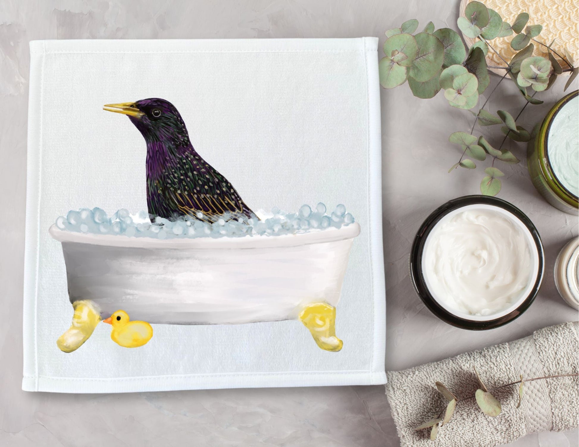 Starling Bubble Bath Washcloth - MerikaArt
