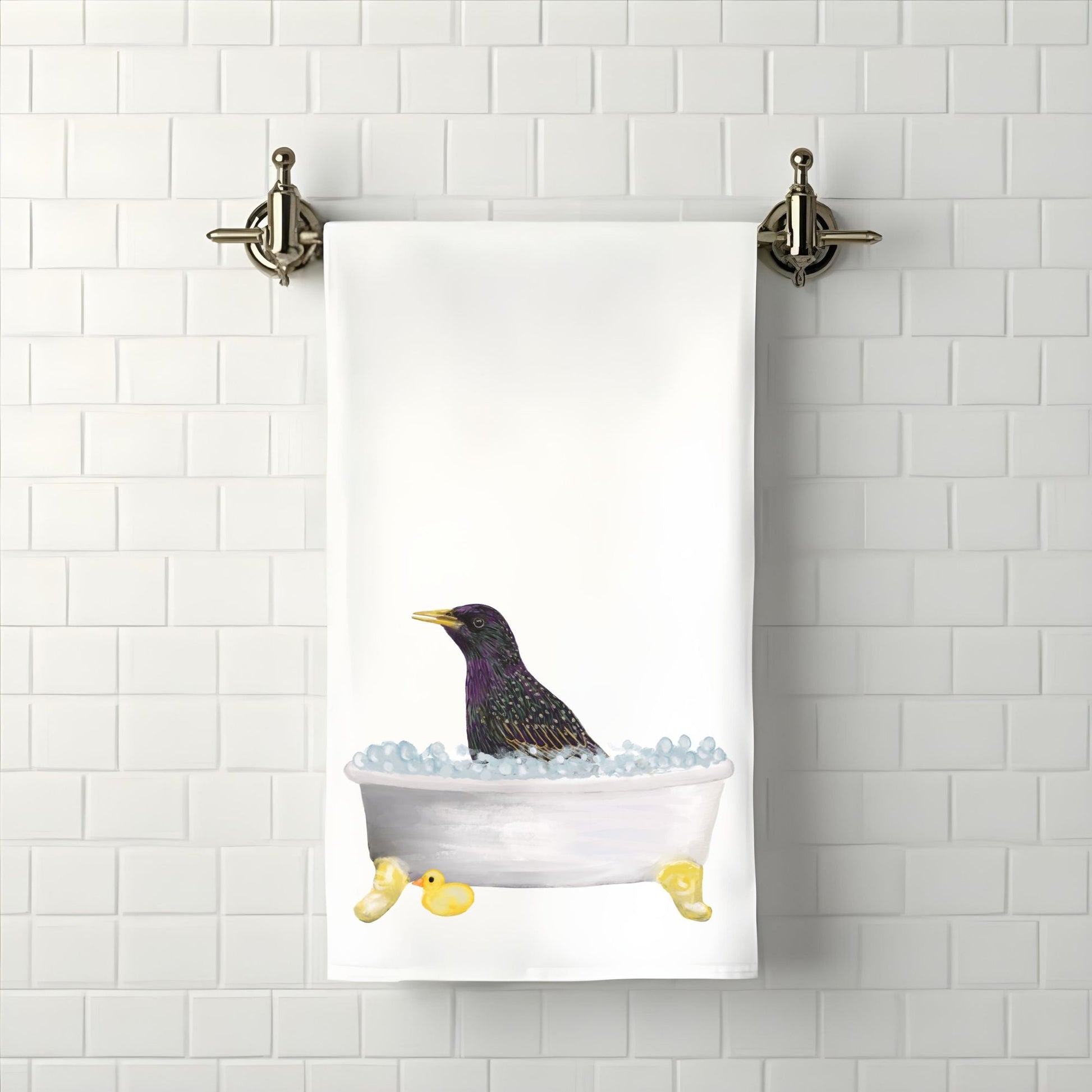 Starling in Bathtub Bathroom Towel - MerikaArt
