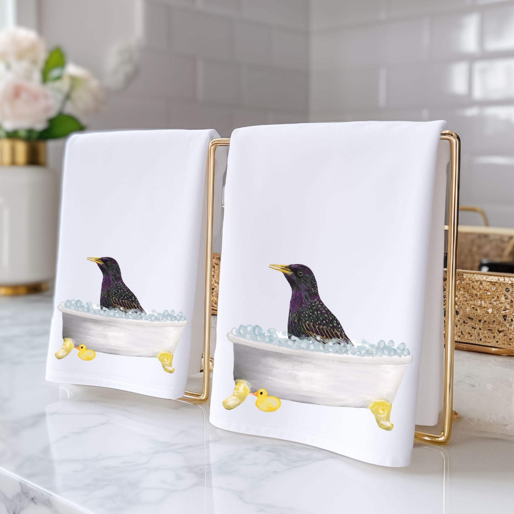 Starling in Bathtub Bathroom Towel - MerikaArt