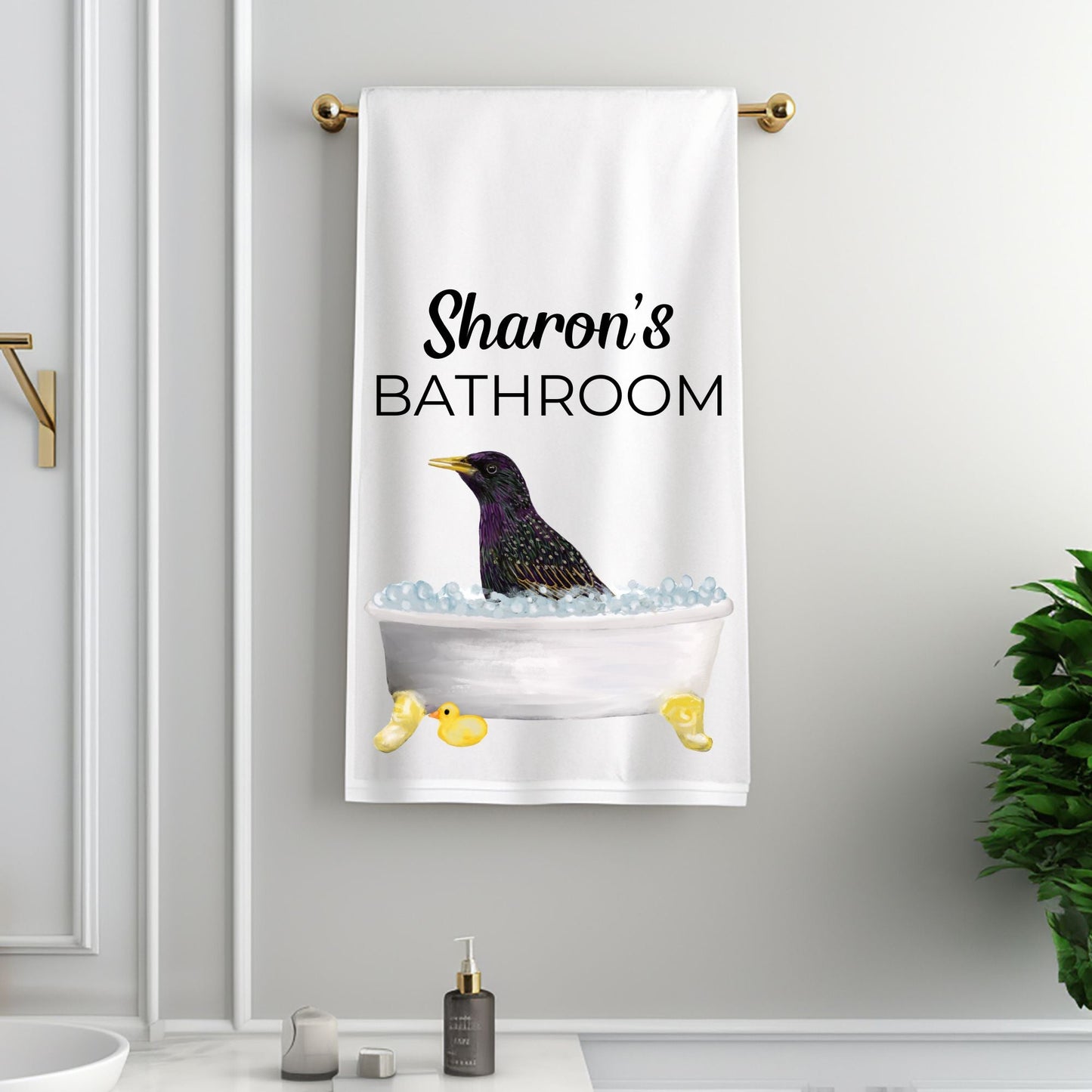 Starling in Bathtub Bathroom Towel - MerikaArt