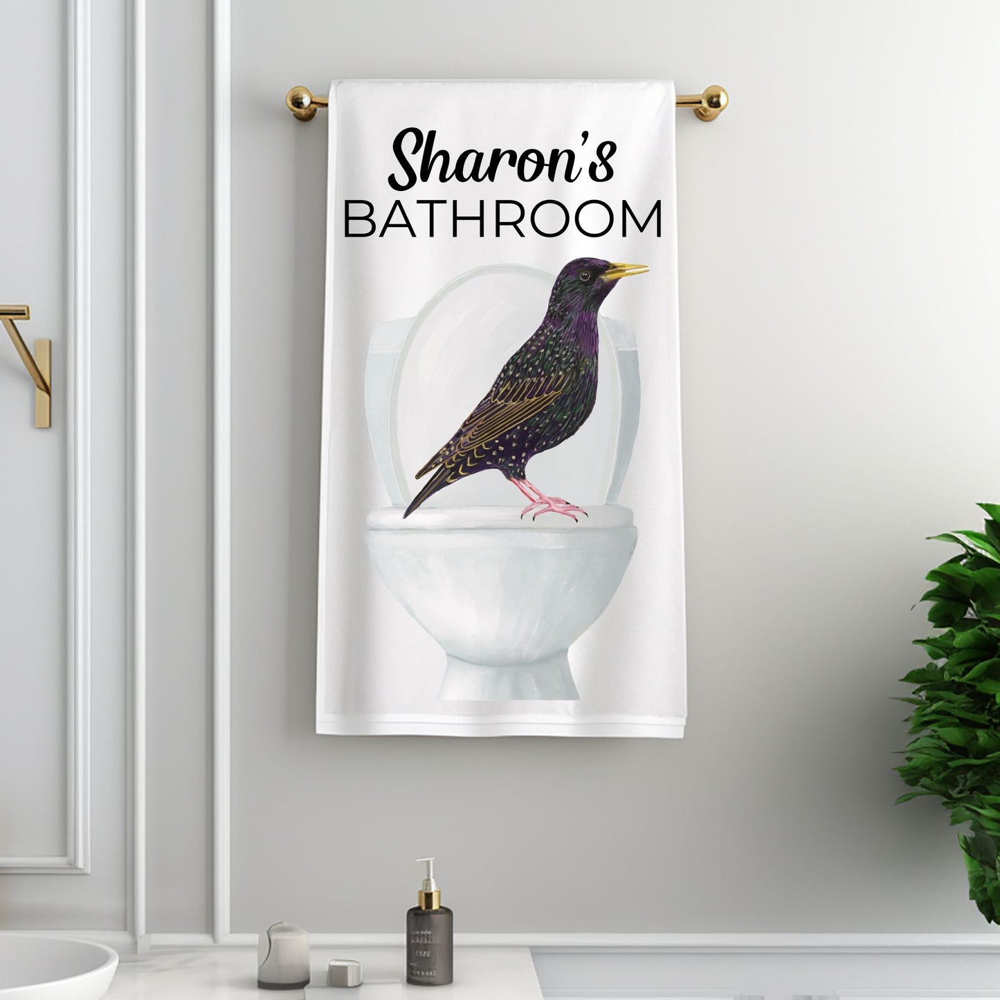 Starling on Toilet Bathroom Towel - MerikaArt