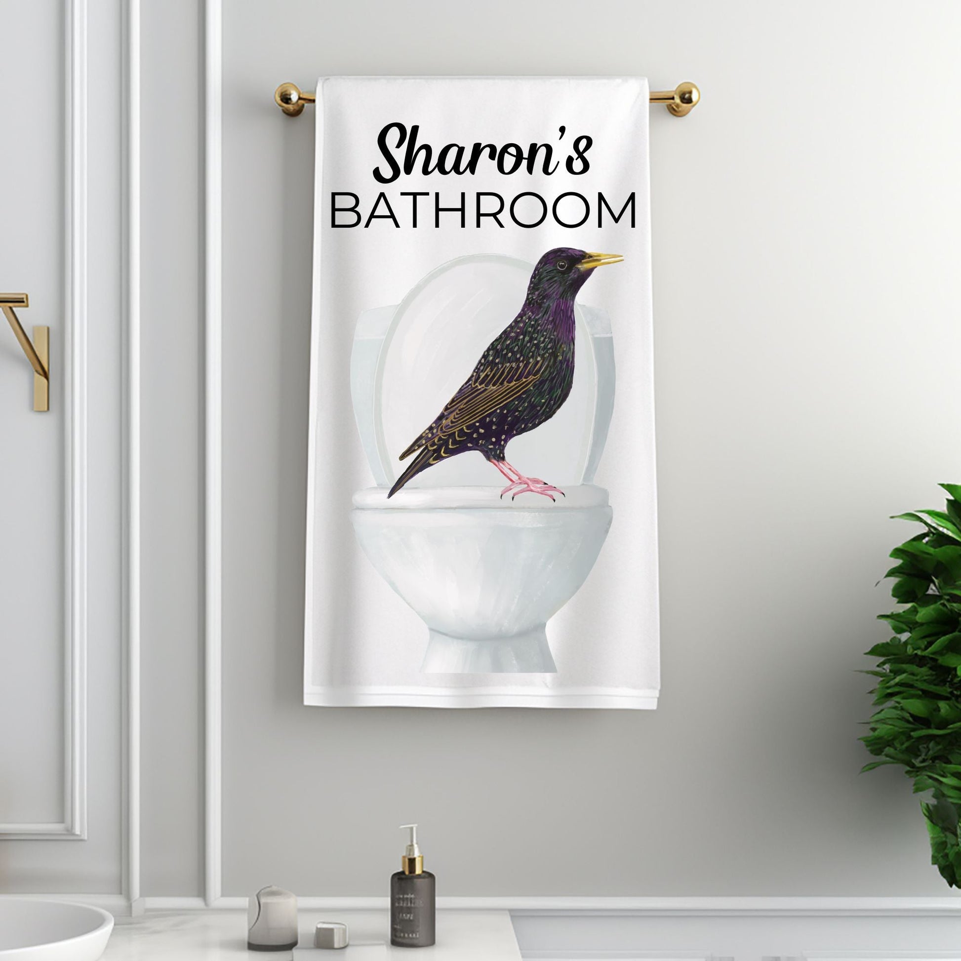 Starling on Toilet Bathroom Towel - MerikaArt