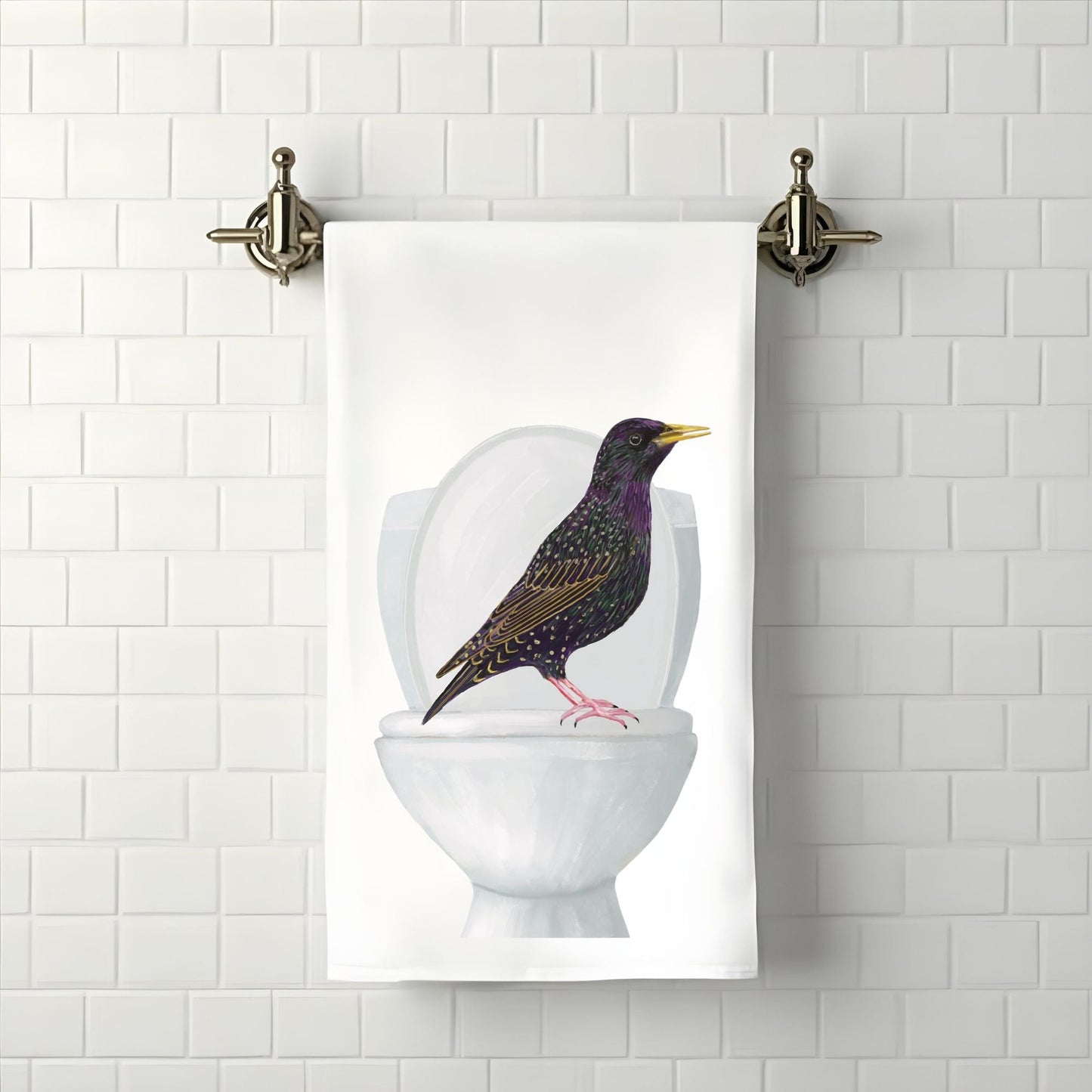 Starling on Toilet Bathroom Towel - MerikaArt