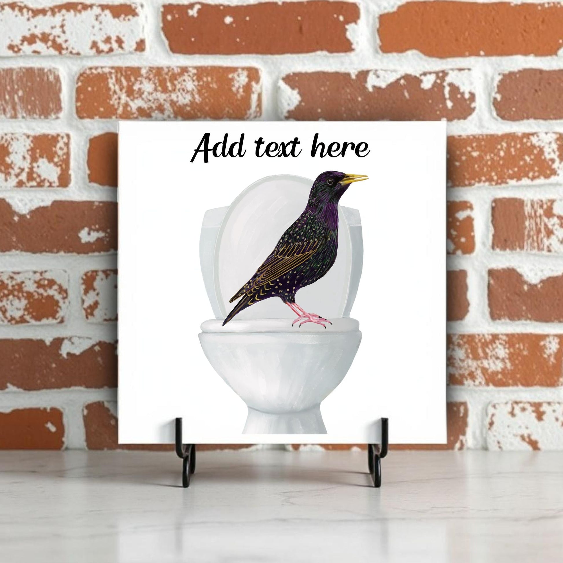 Starling on Toilet Ceramic Tile – Handcrafted Whimsical Bird Decor - MerikaArt