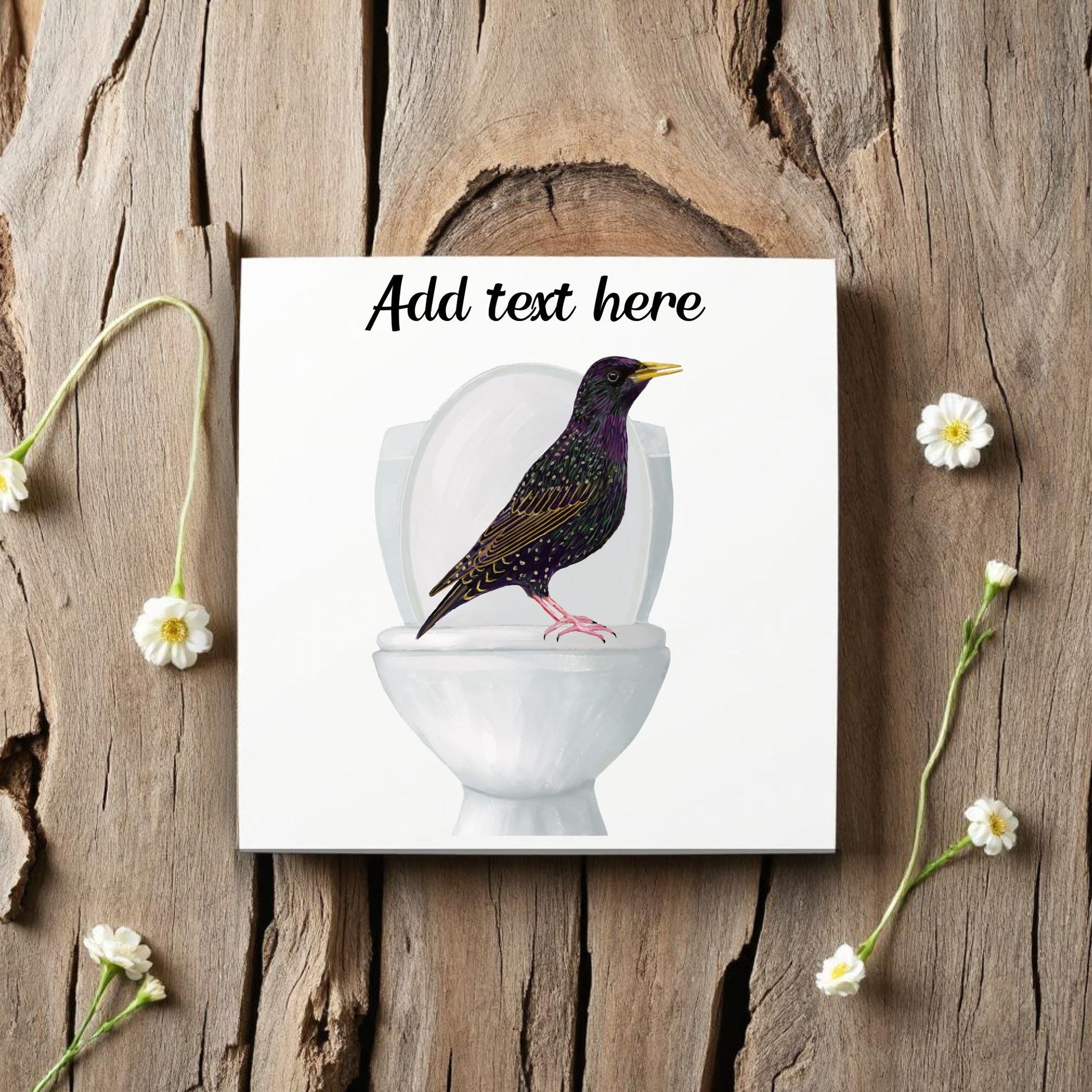 Starling on Toilet Ceramic Tile – Handcrafted Whimsical Bird Decor - MerikaArt