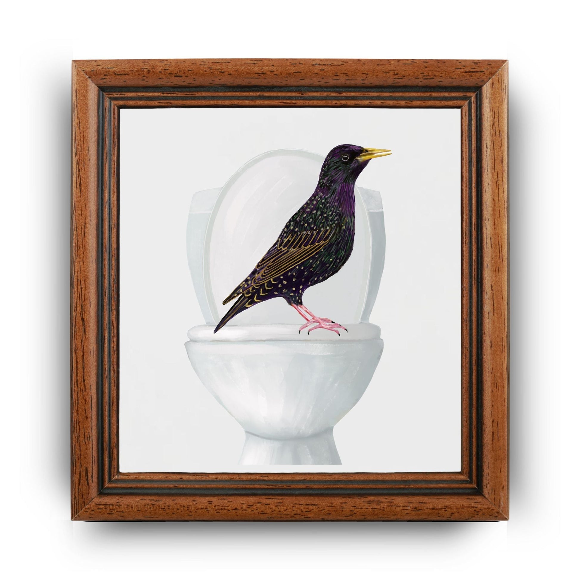 Starling on Toilet Ceramic Tile – Handcrafted Whimsical Bird Decor - MerikaArt