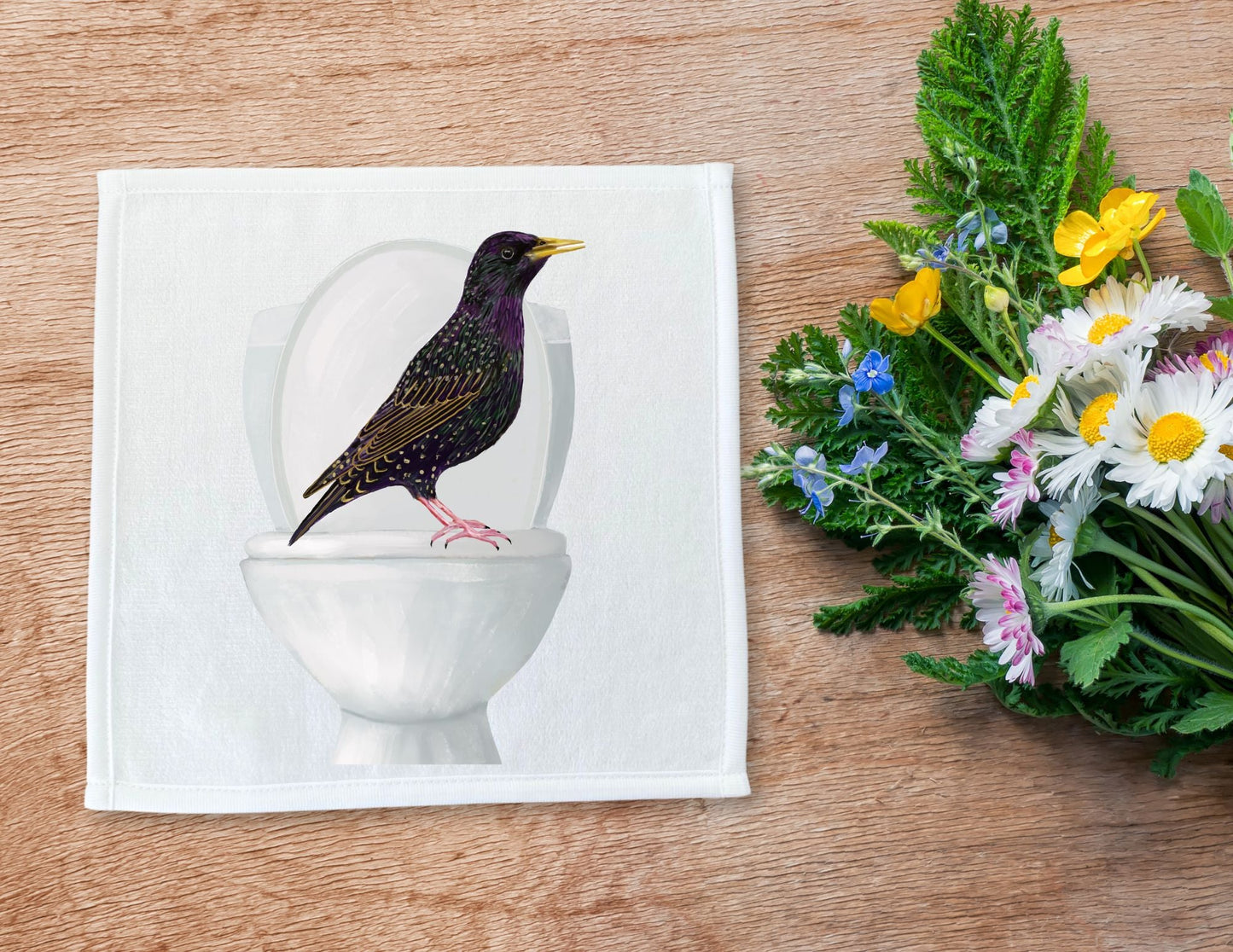 Starling on Toilet Washcloth - MerikaArt