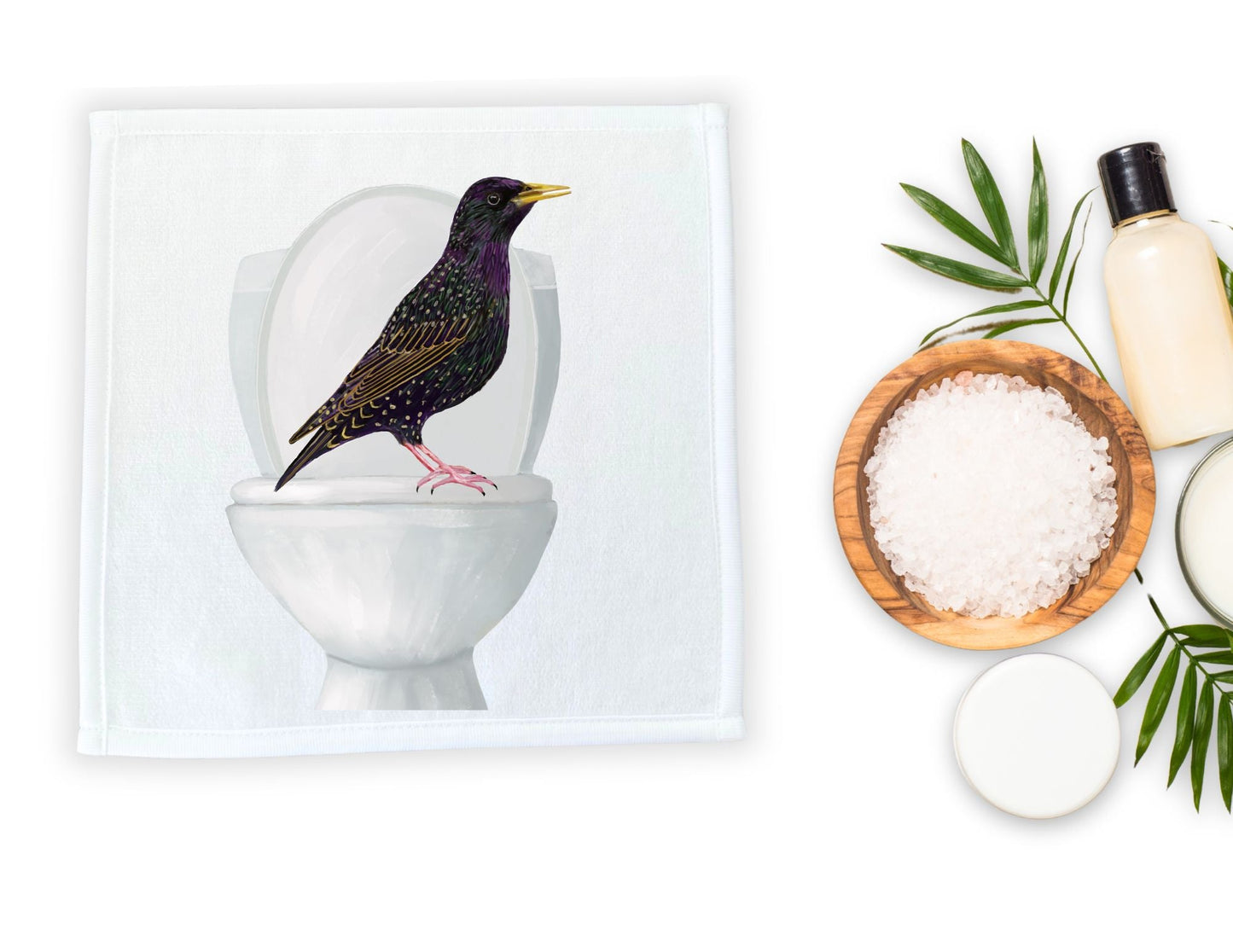 Starling on Toilet Washcloth - MerikaArt