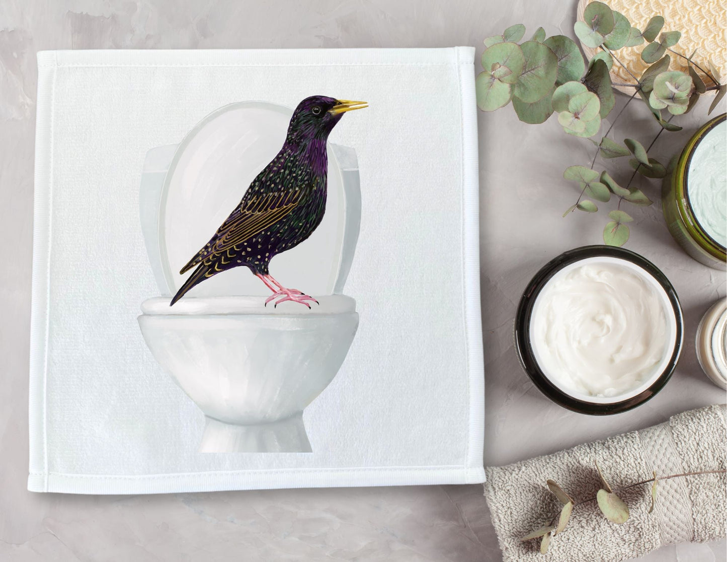 Starling on Toilet Washcloth - MerikaArt