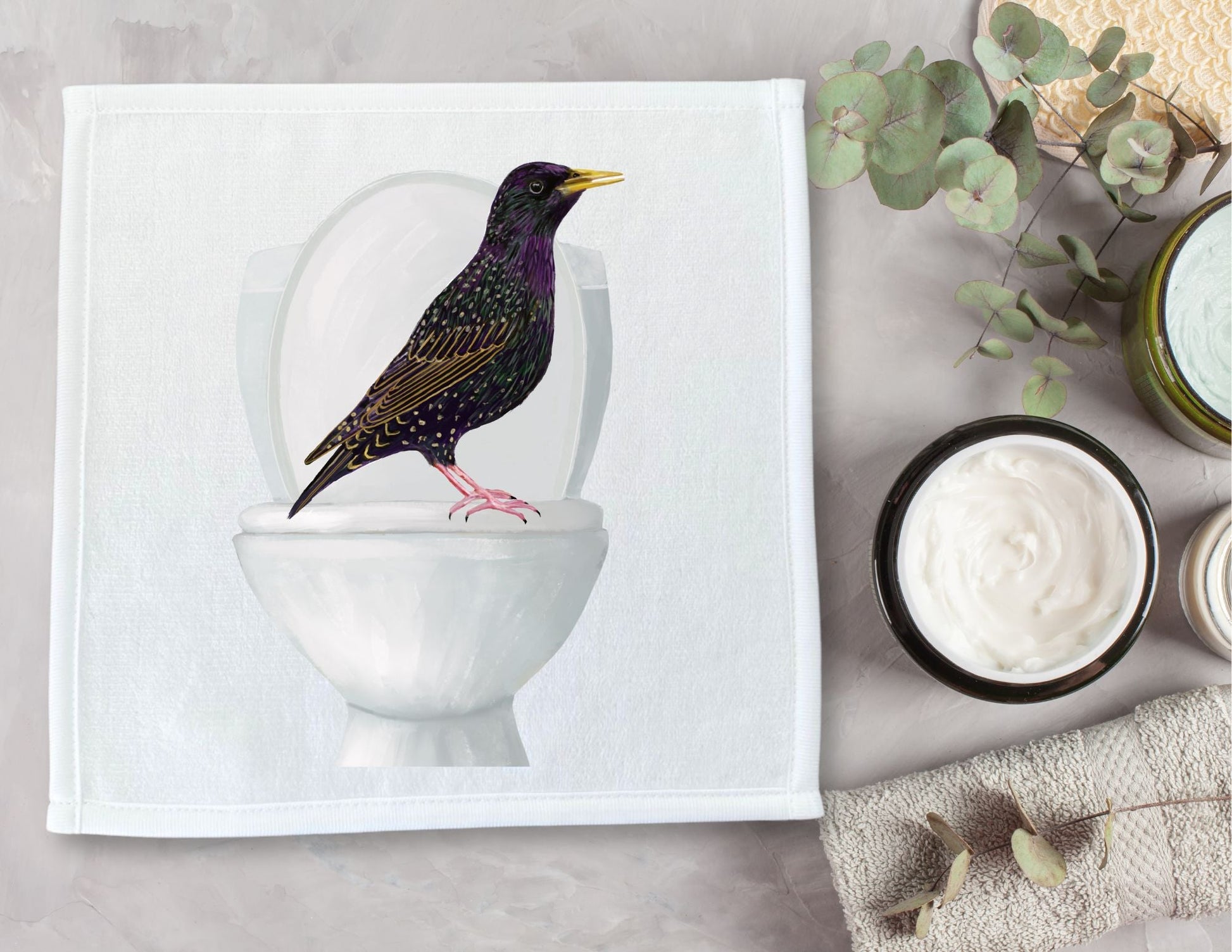 Starling on Toilet Washcloth - MerikaArt