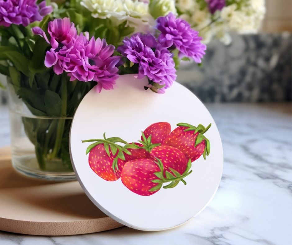 Strawberry Ceramic Coaster - MerikaArt