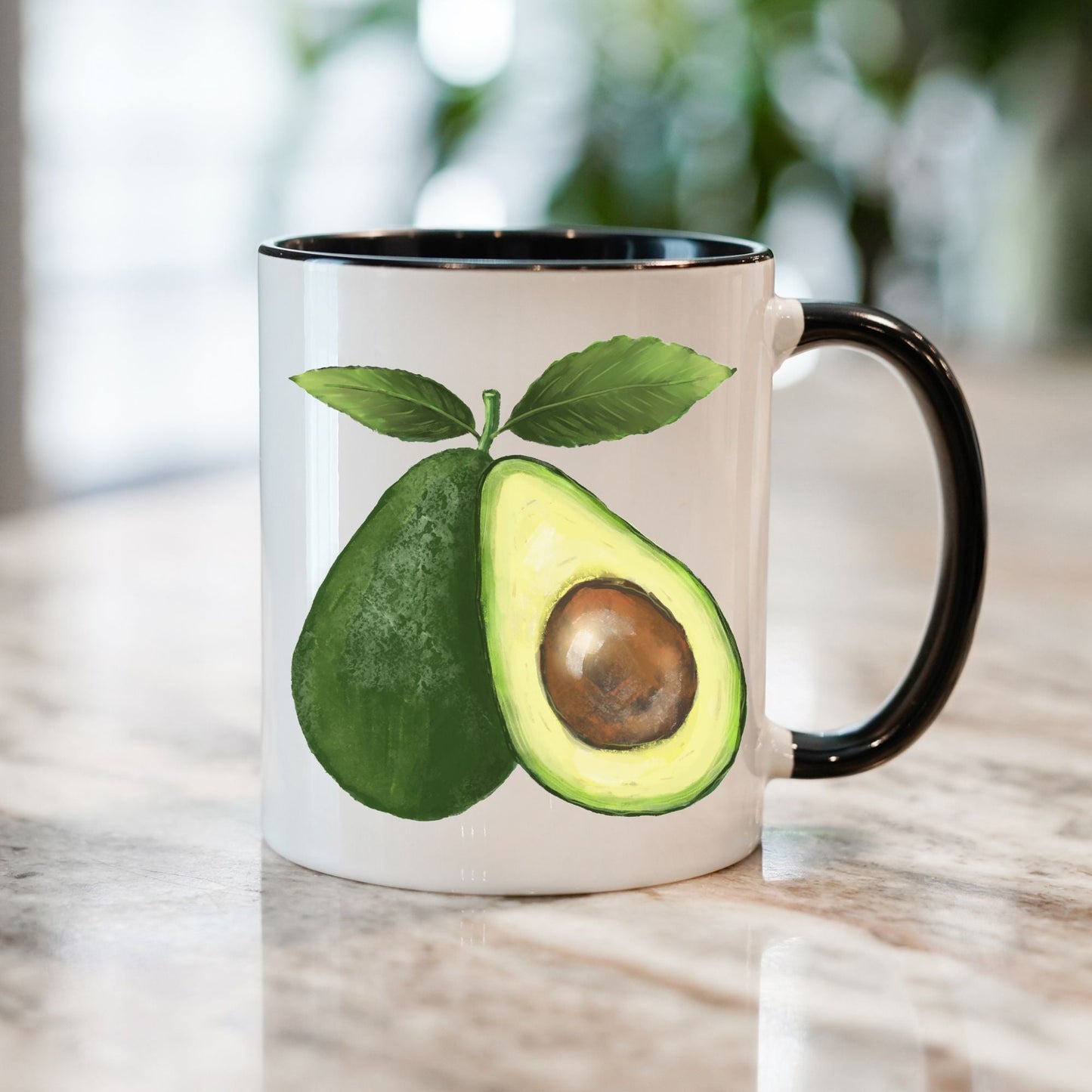 Stylish Avocado Mug with Fresh Fruit Art - MerikaArt