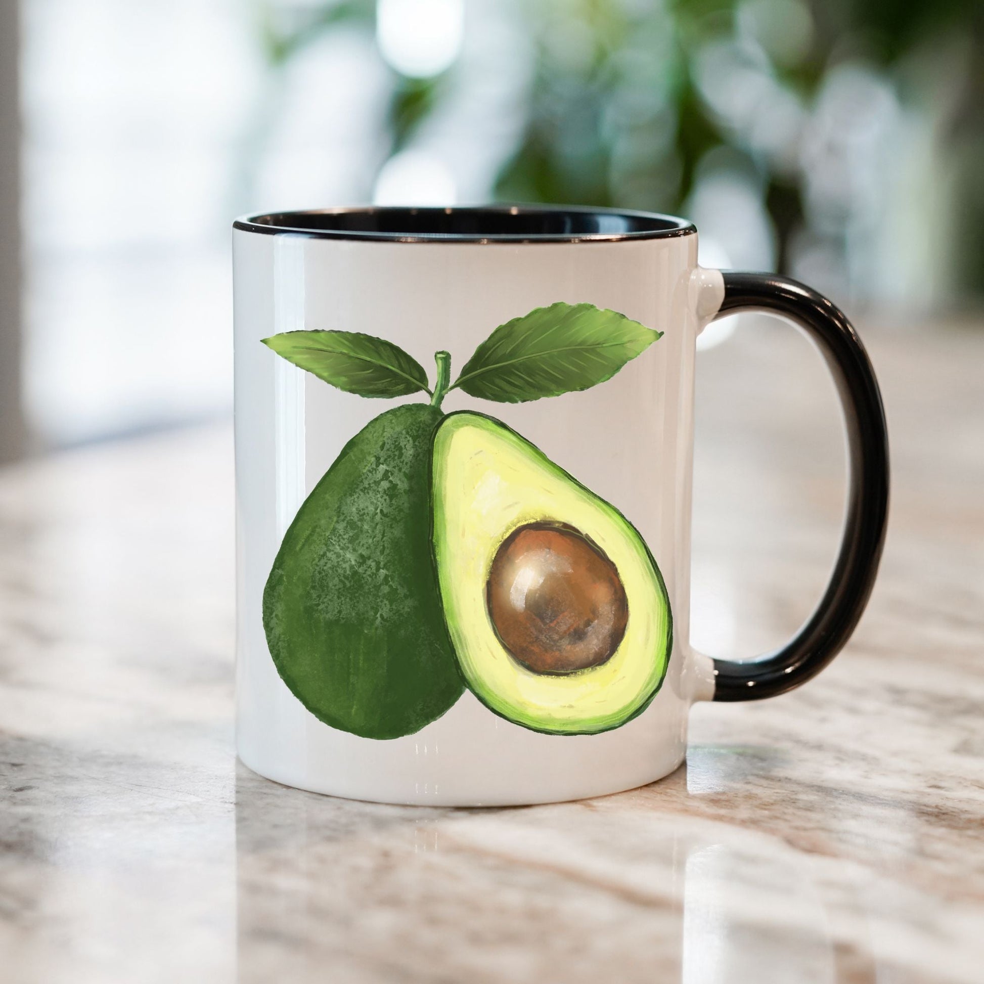 Stylish Avocado Mug with Fresh Fruit Art - MerikaArt