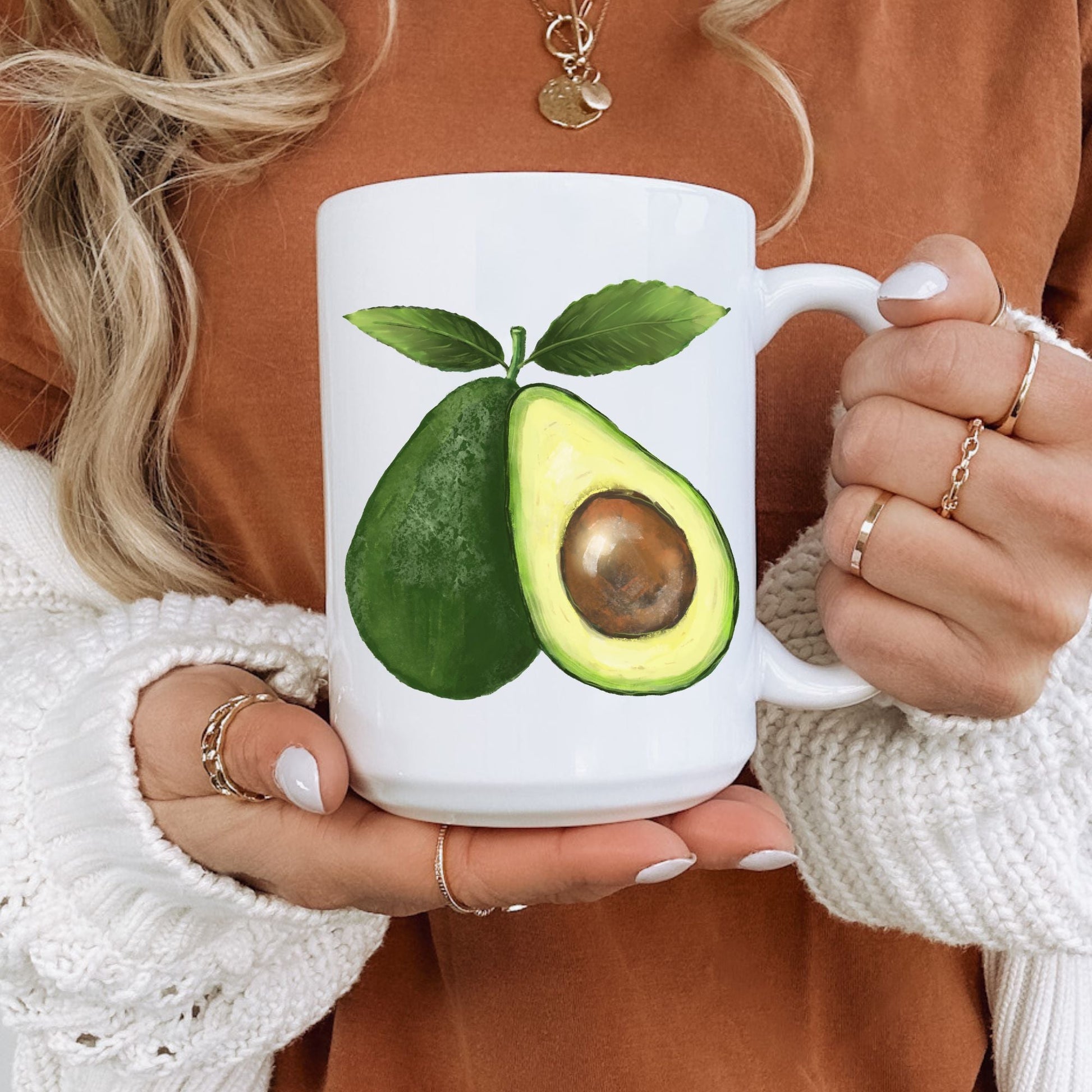 Stylish Avocado Mug with Fresh Fruit Art - MerikaArt