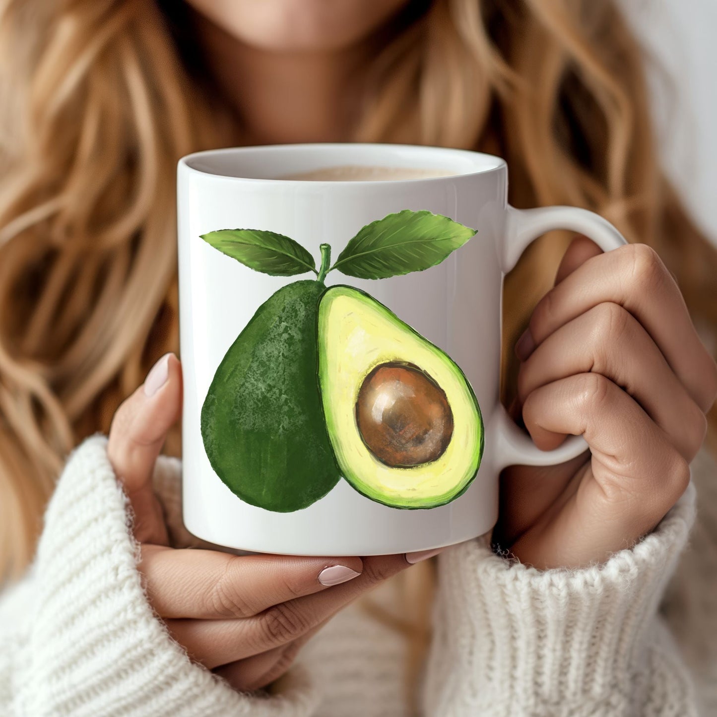 Stylish Avocado Mug with Fresh Fruit Art - MerikaArt