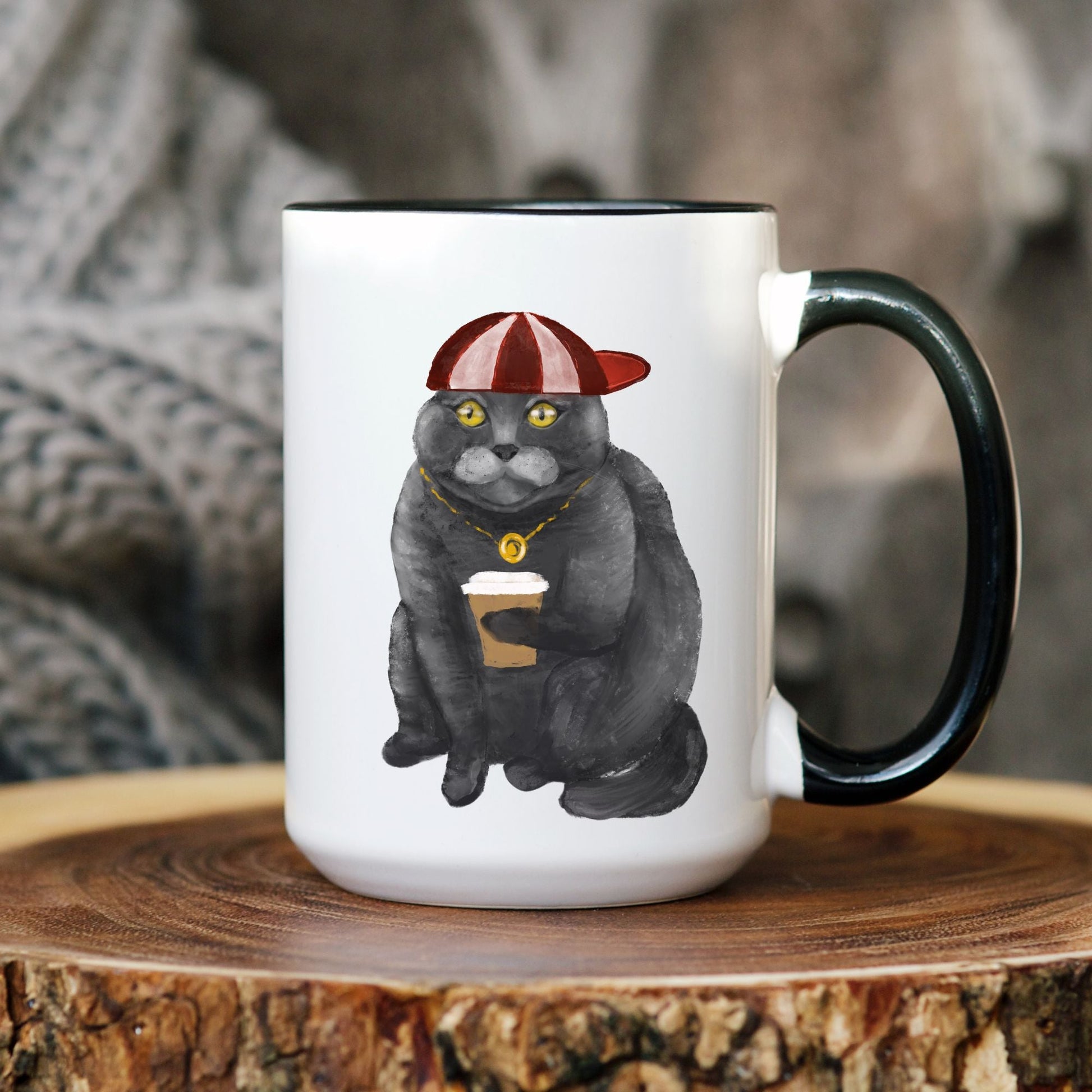 Stylish Cat with Coffee Ceramic Coffee Mug - MerikaArt