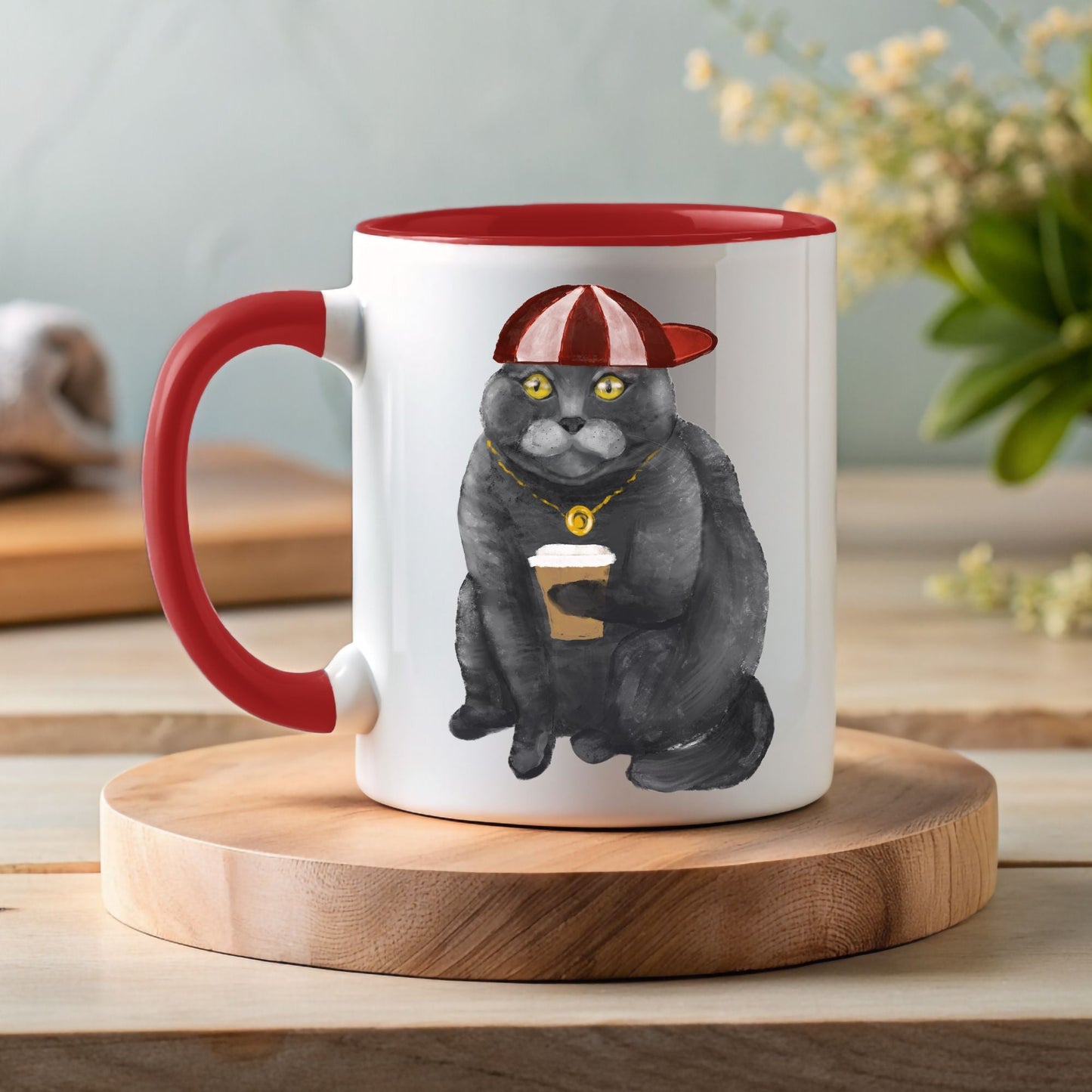 Stylish Cat with Coffee Ceramic Coffee Mug - MerikaArt