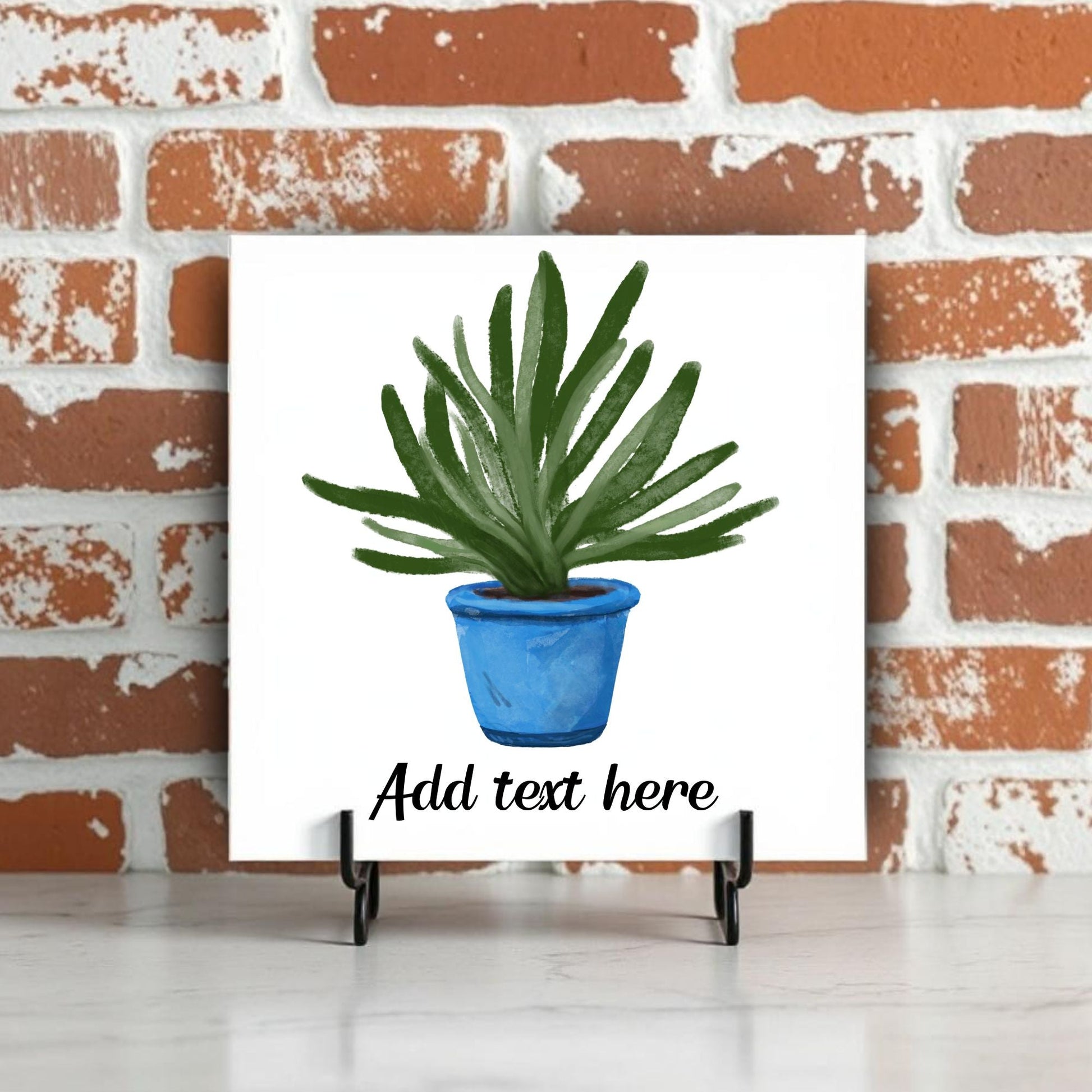 Succulent in Blue Pot Ceramic Tile - MerikaArt