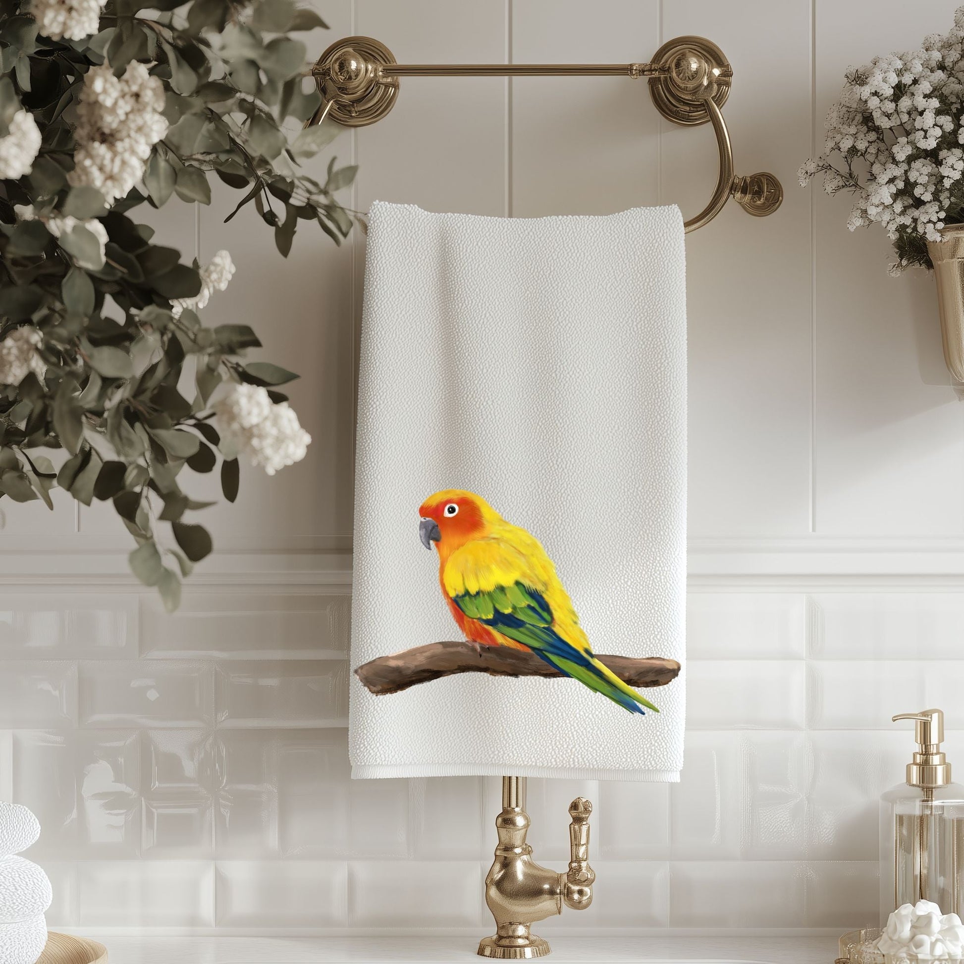 Sun Conure Bathroom Towel - MerikaArt