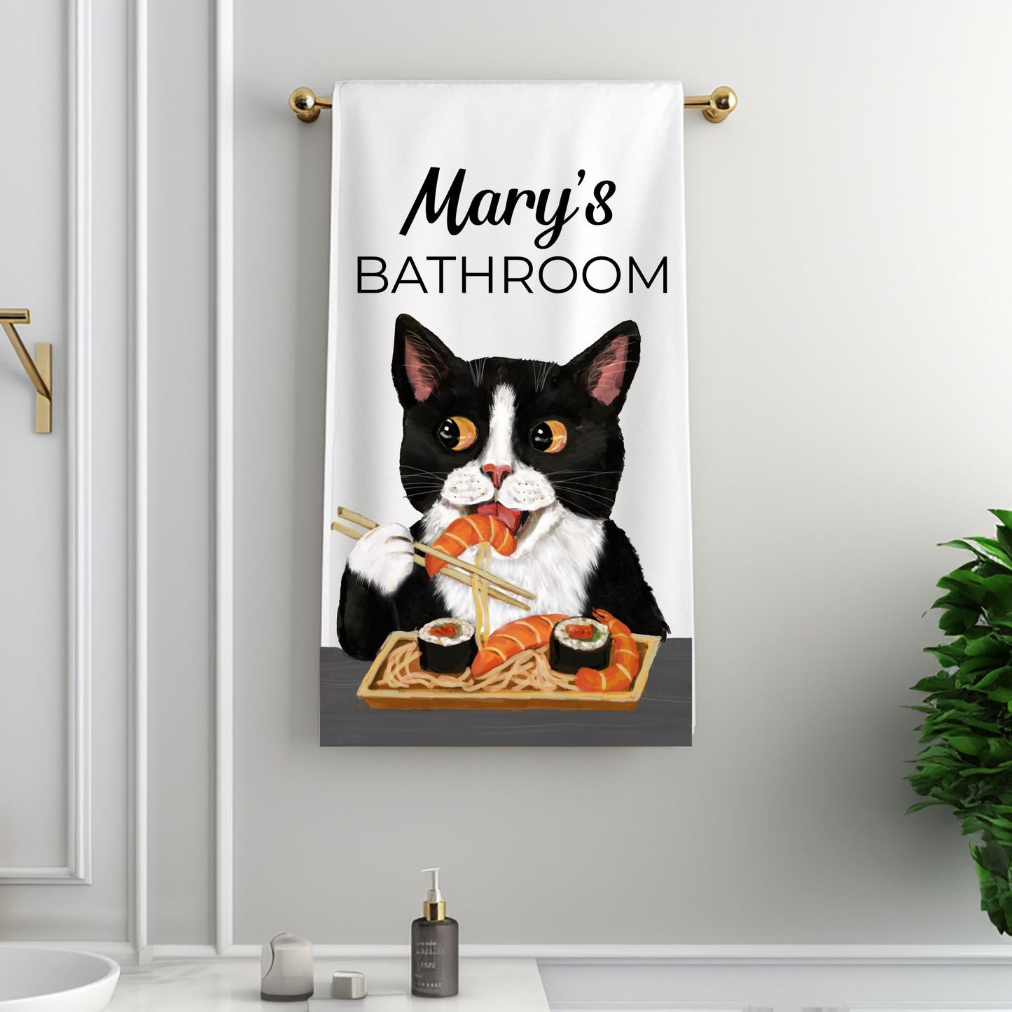 Sushi Tuxedo Cat Bathroom Towel - MerikaArt