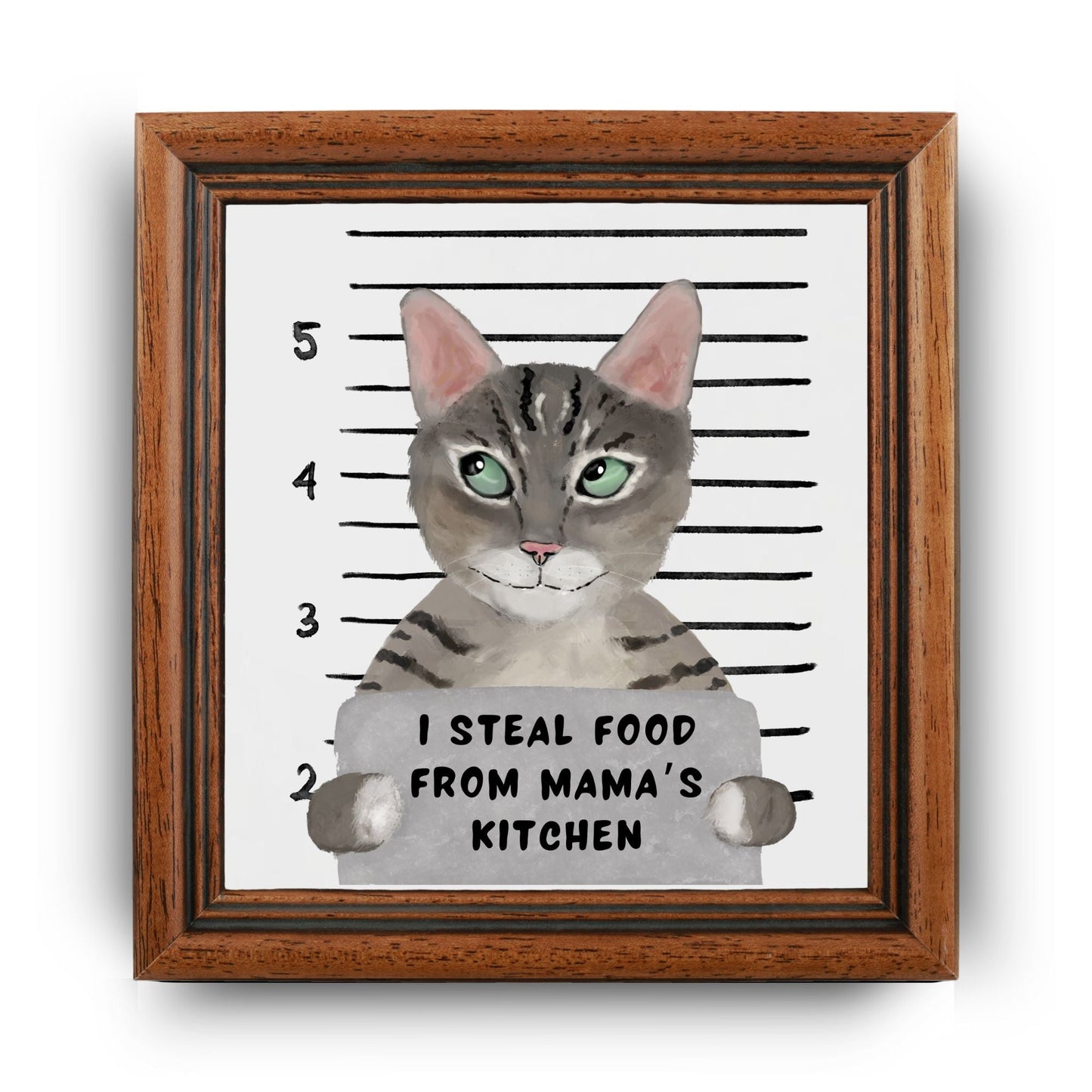 Tabby Cat Mugshot Ceramic Tile - MerikaArt