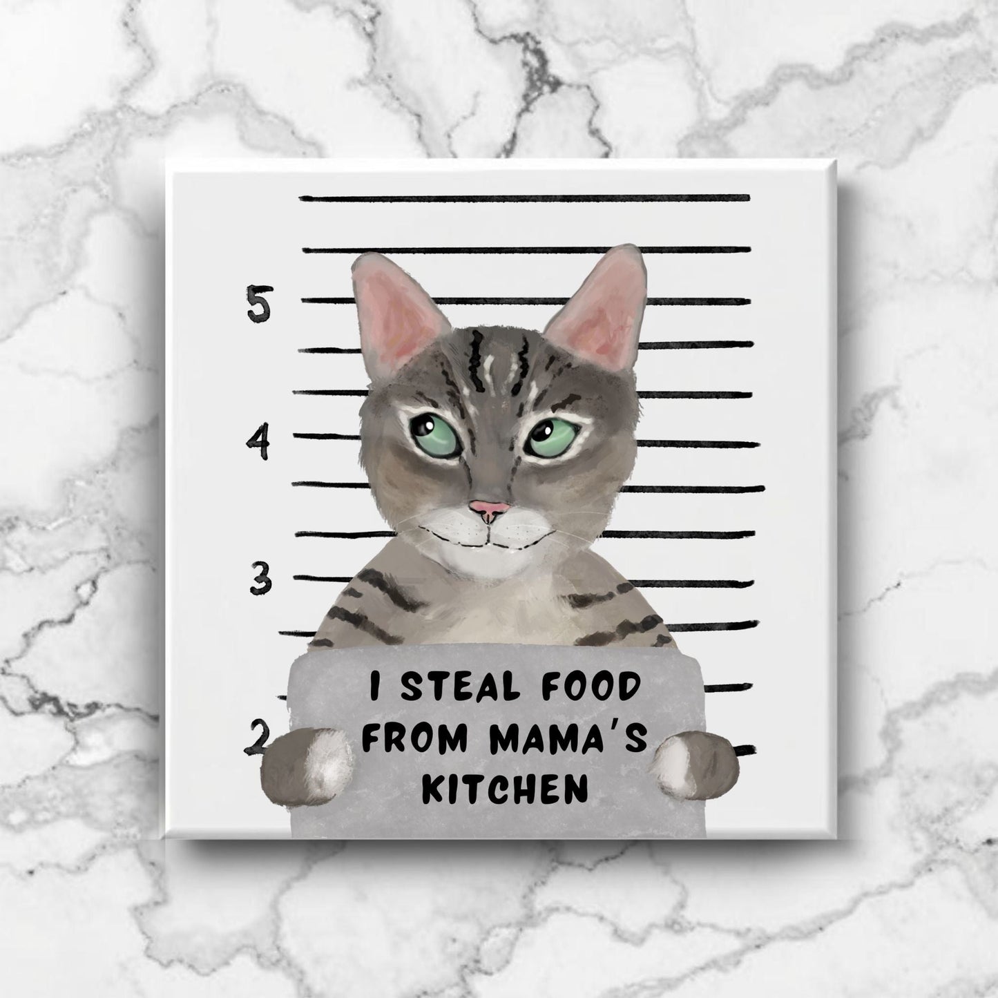 Tabby Cat Mugshot Ceramic Tile - MerikaArt