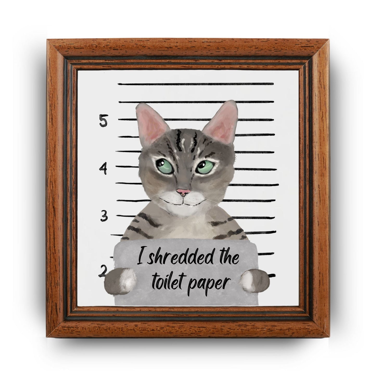 Tabby Cat Mugshot Ceramic Tile – Handcrafted Whimsical Pet Art Decor - MerikaArt