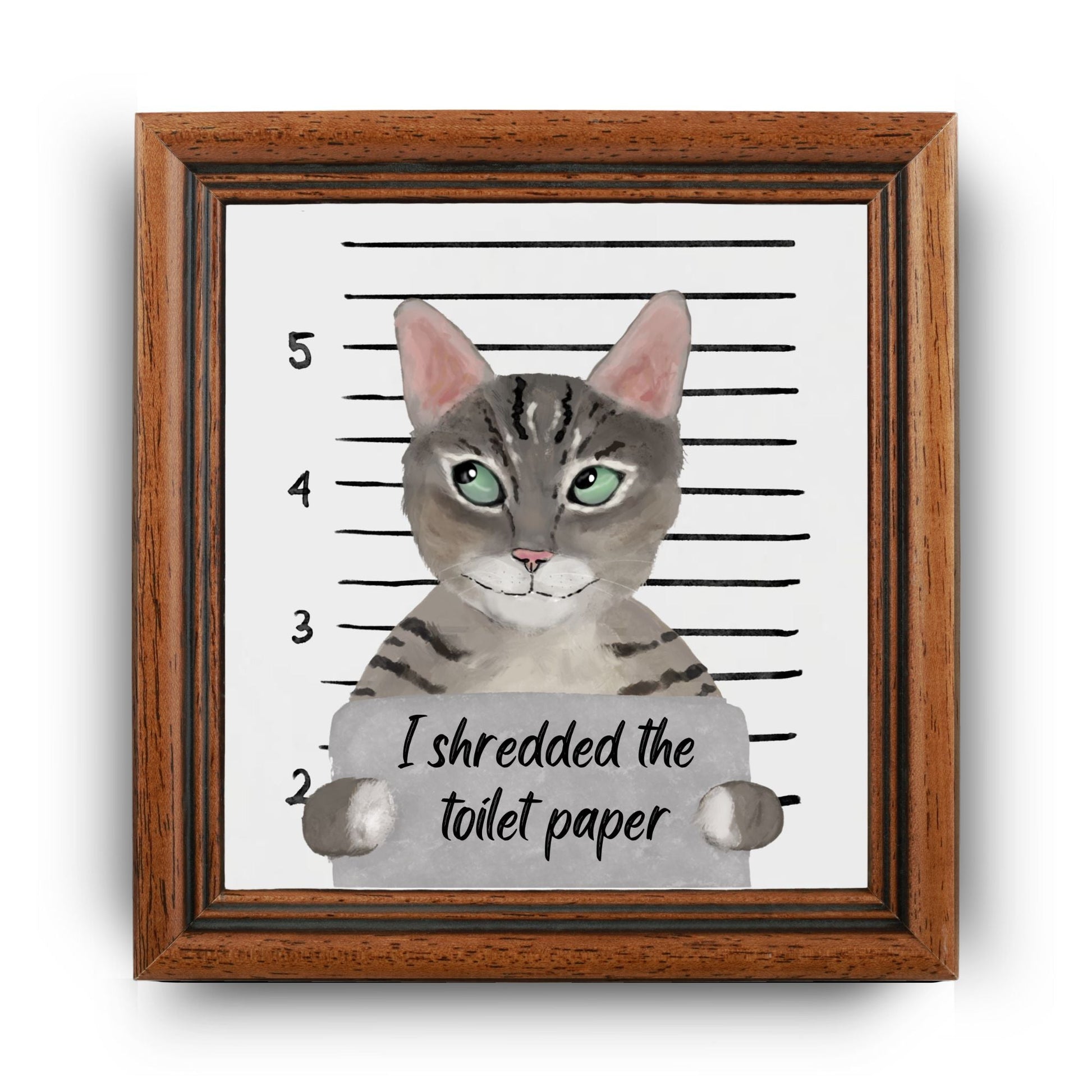 Tabby Cat Mugshot Ceramic Tile – Handcrafted Whimsical Pet Art Decor - MerikaArt