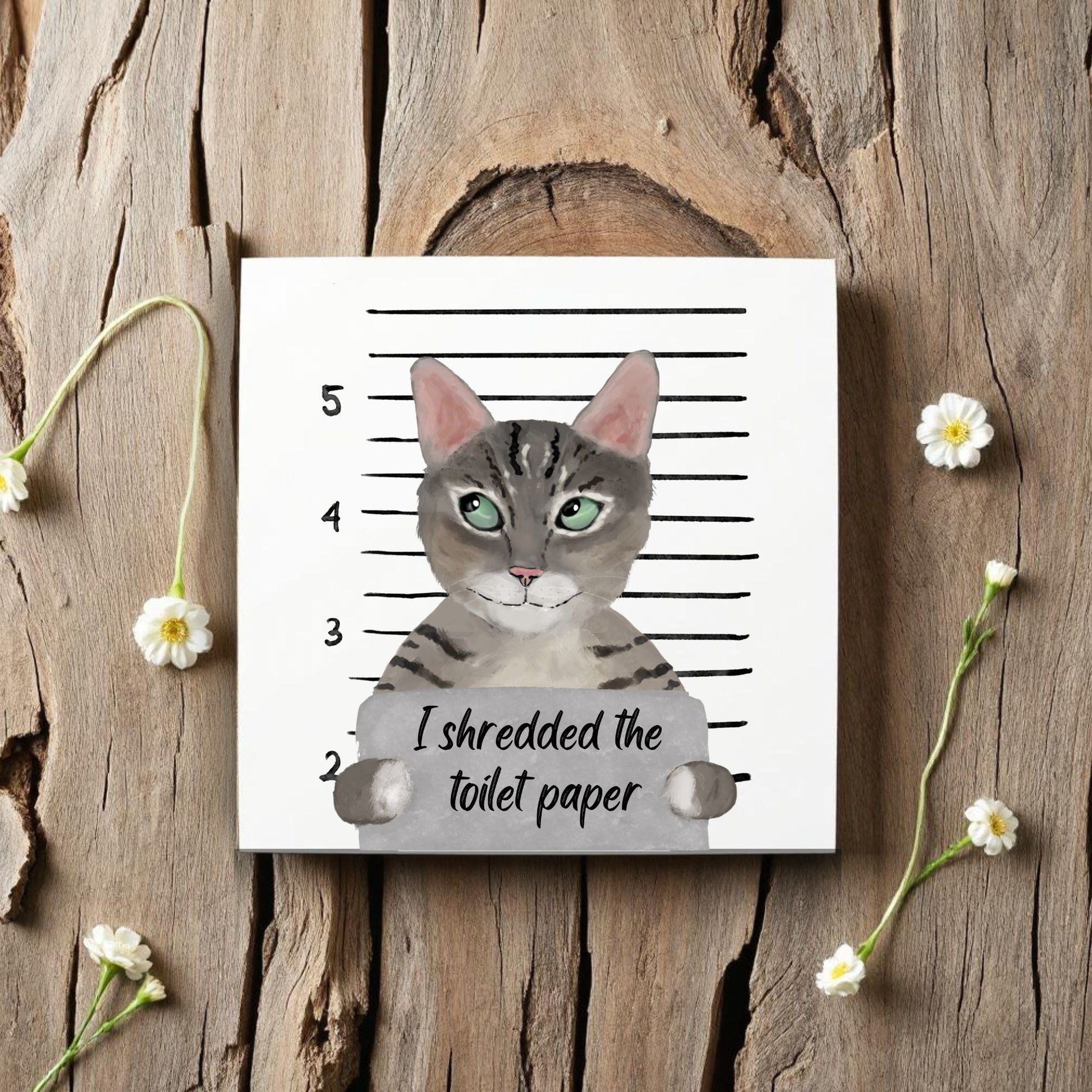 Tabby Cat Mugshot Ceramic Tile – Handcrafted Whimsical Pet Art Decor - MerikaArt