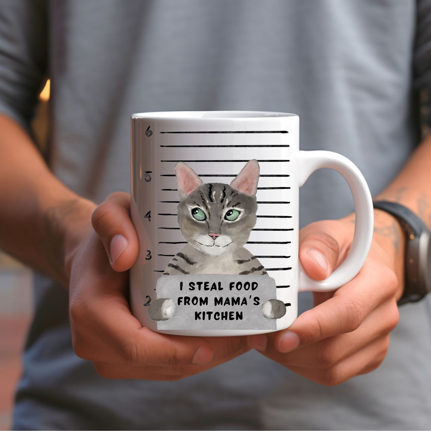 Tabby Cat Mugshot Mug - MerikaArt
