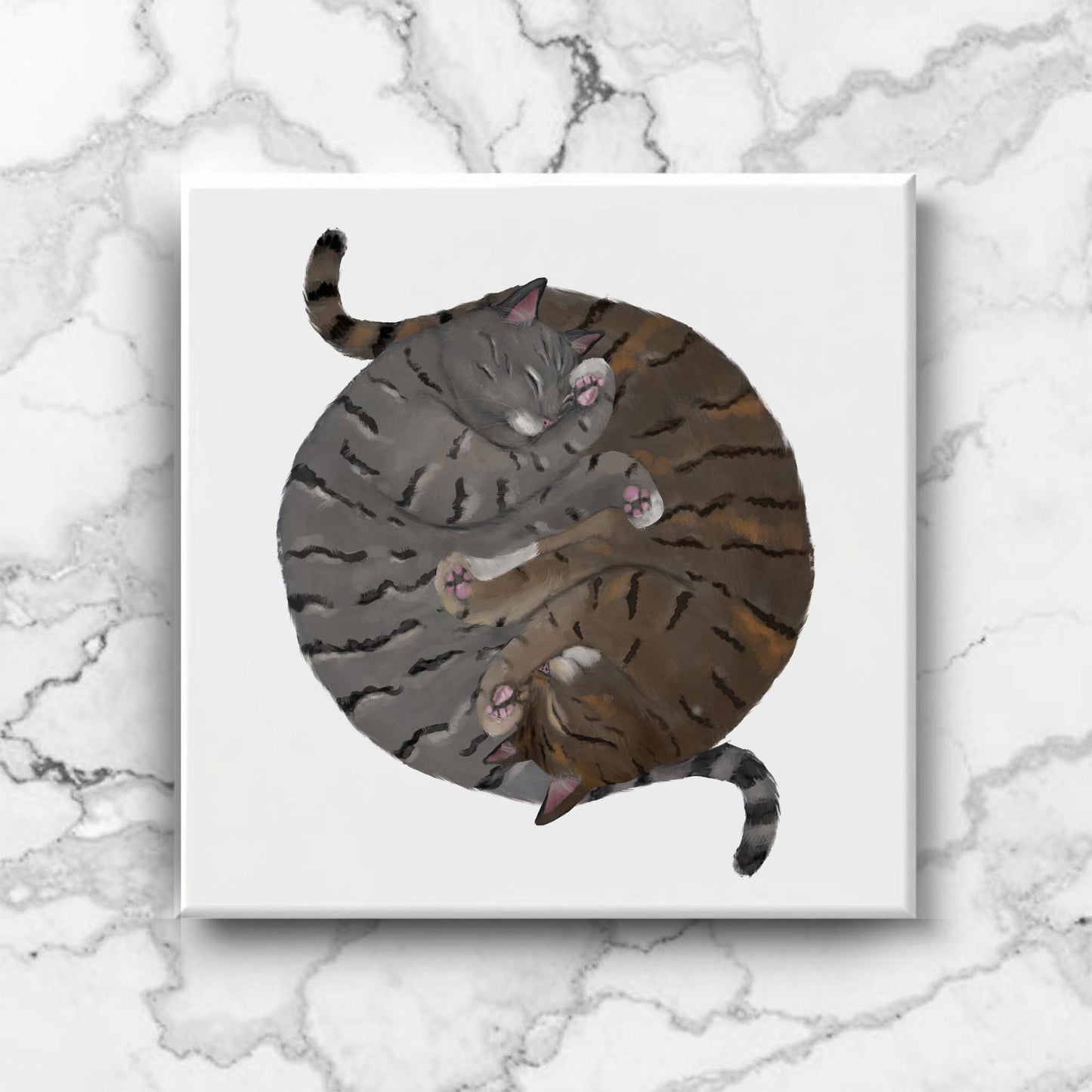 Tabby Cats Yin and Yang Ceramic Tile - MerikaArt