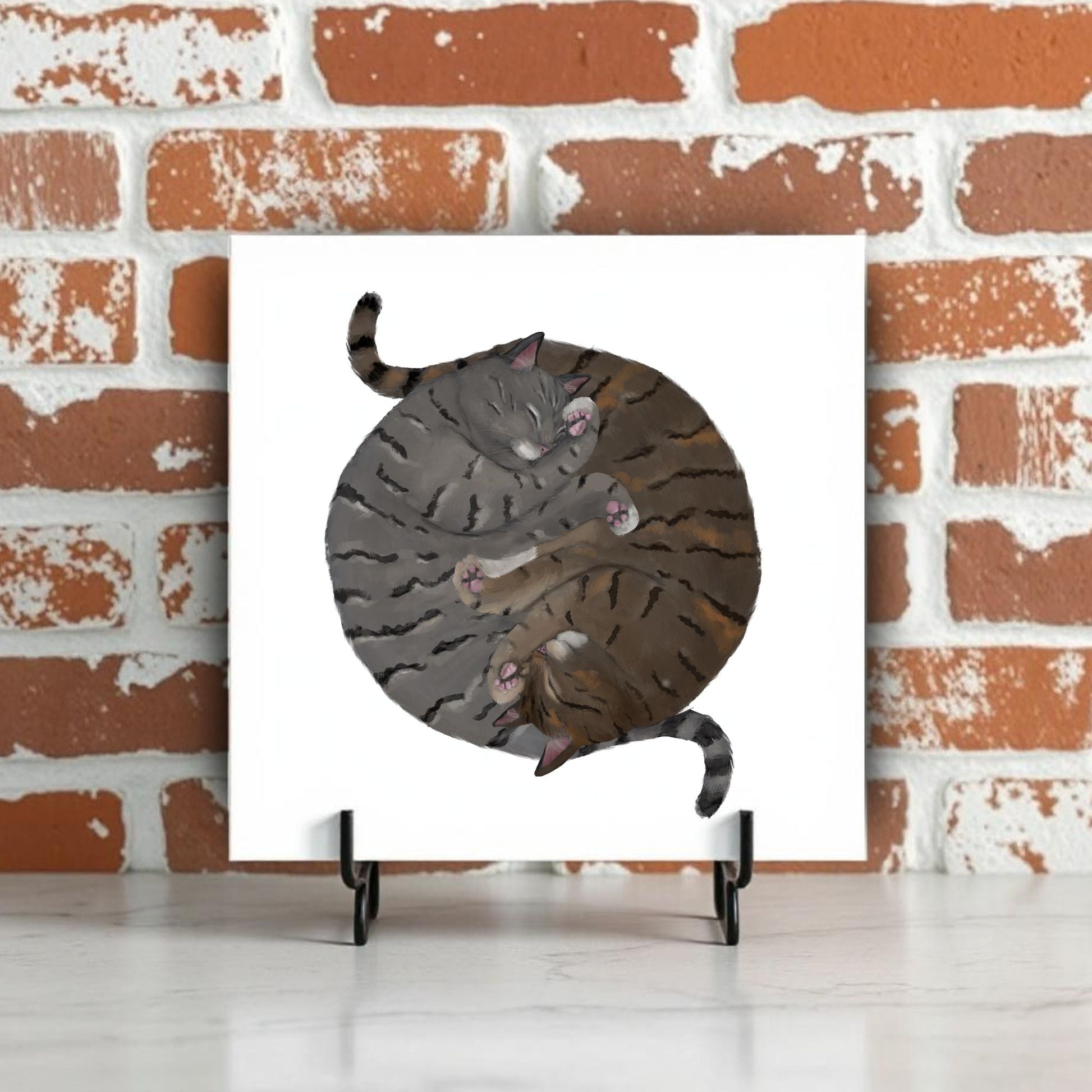 Tabby Cats Yin and Yang Ceramic Tile - MerikaArt