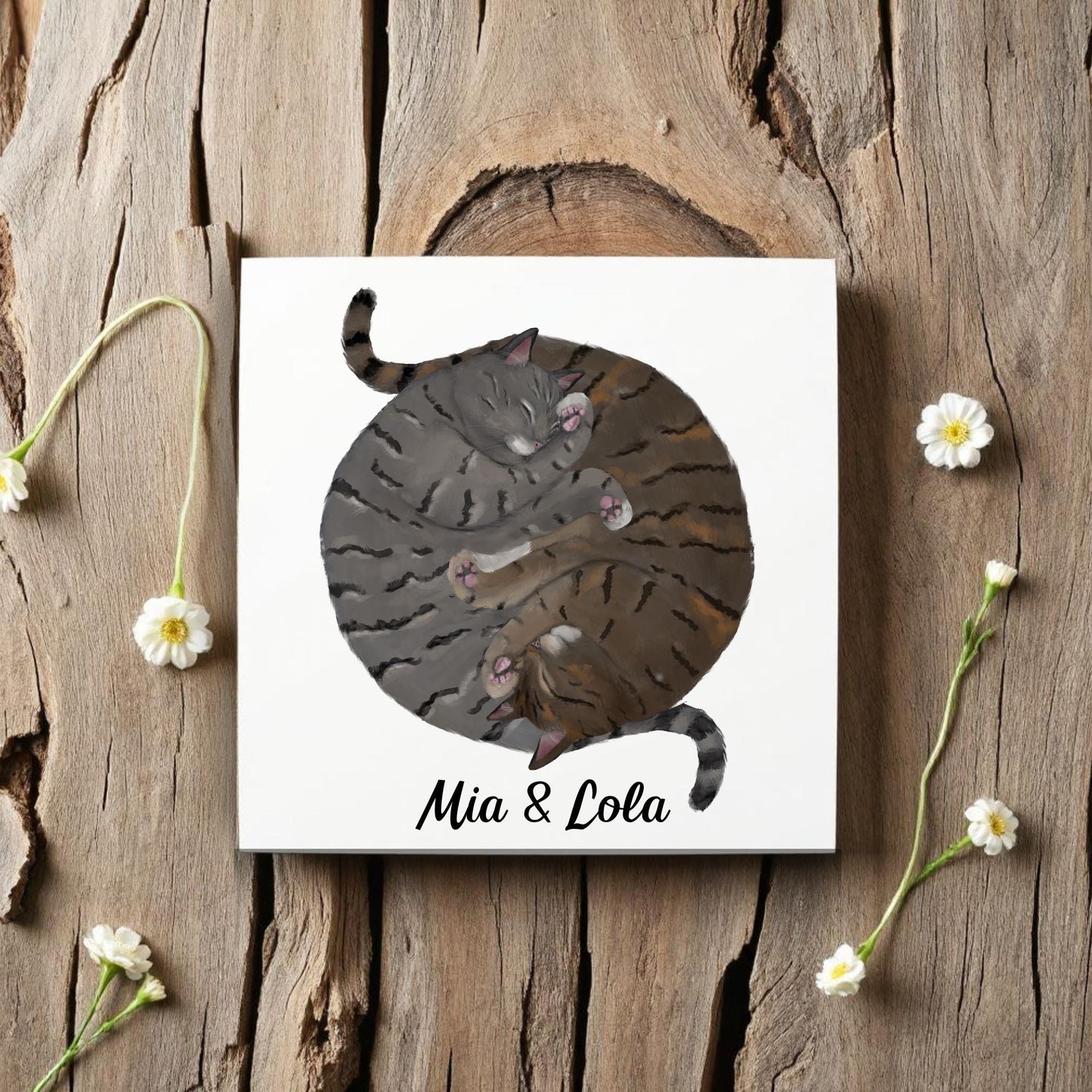 Tabby Cats Yin and Yang Ceramic Tile - MerikaArt