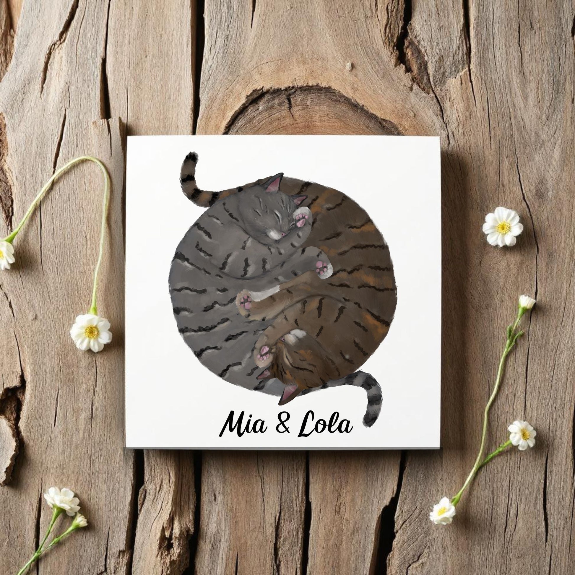 Tabby Cats Yin and Yang Ceramic Tile - MerikaArt