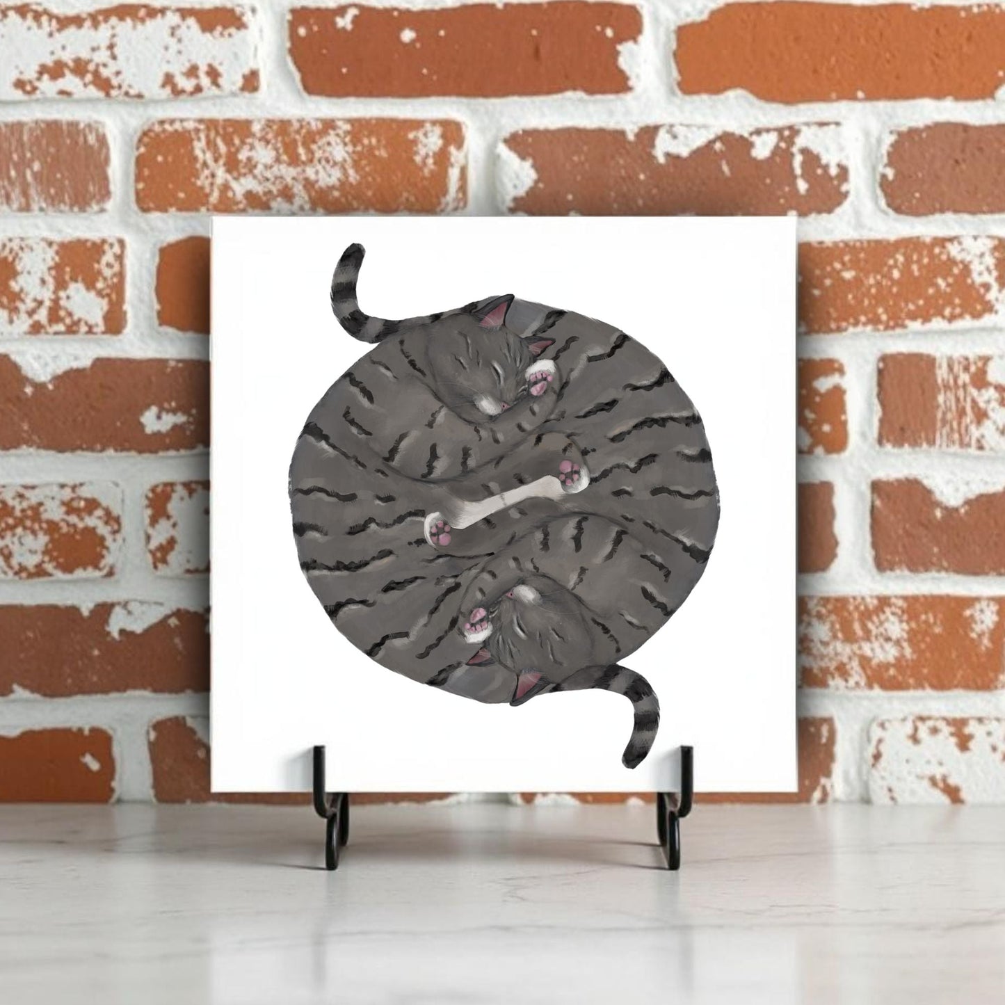 Tabby Yin and Yang Ceramic Tile - MerikaArt