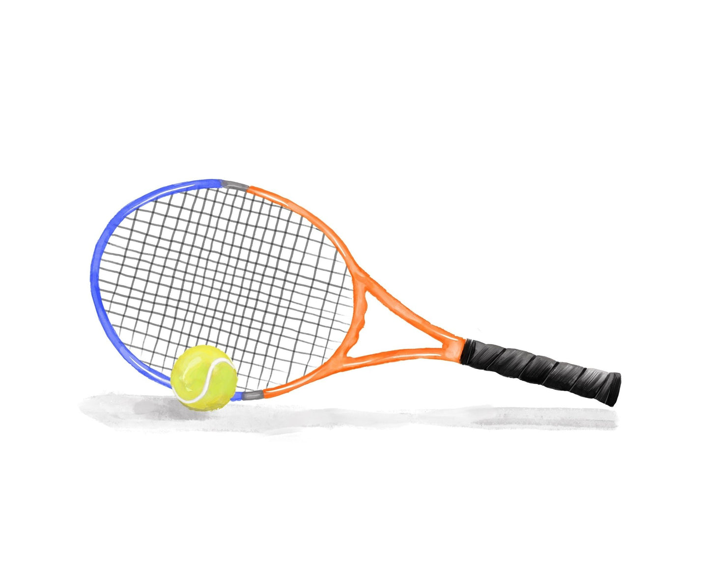 Tennis Racket Print, Sport Painting, Orange Racket Wall Art, Girls Boys Room Print, Kids Wall Art, Nursery Decor, Sports Lover Drawing - MerikaArt