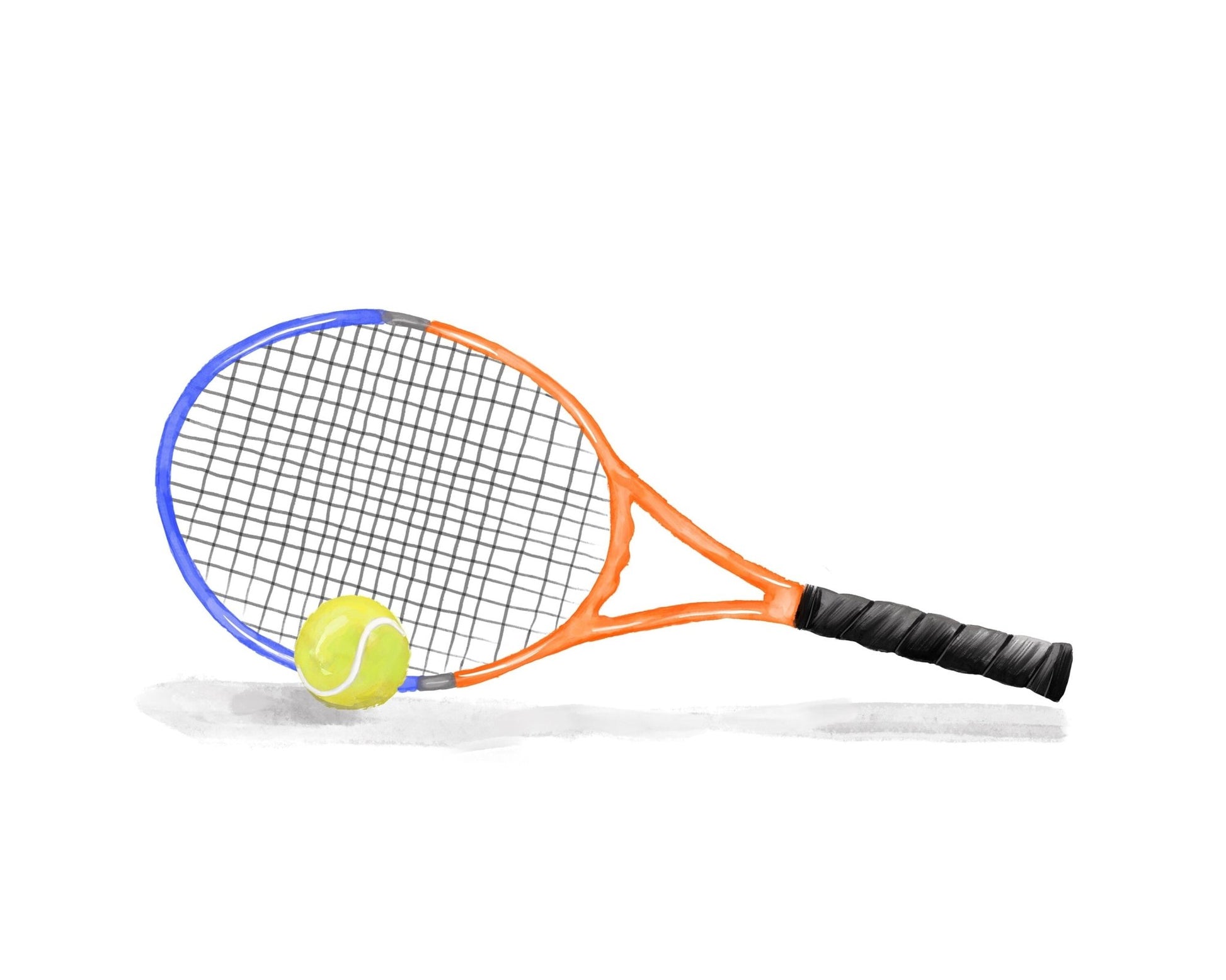 Tennis Racket Print, Sport Painting, Orange Racket Wall Art, Girls Boys Room Print, Kids Wall Art, Nursery Decor, Sports Lover Drawing - MerikaArt