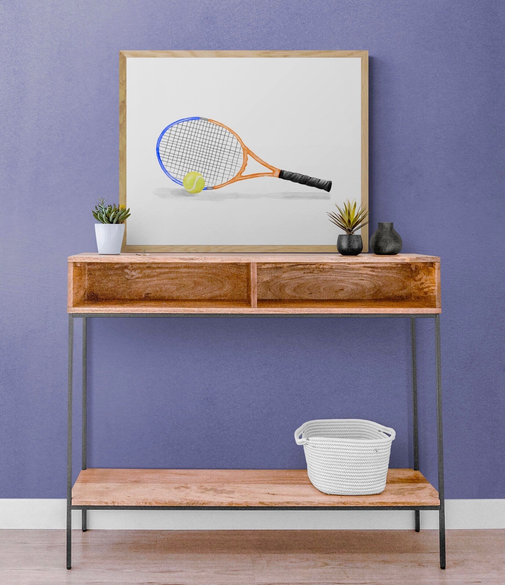 Tennis Racket Print, Sport Painting, Orange Racket Wall Art, Girls Boys Room Print, Kids Wall Art, Nursery Decor, Sports Lover Drawing - MerikaArt