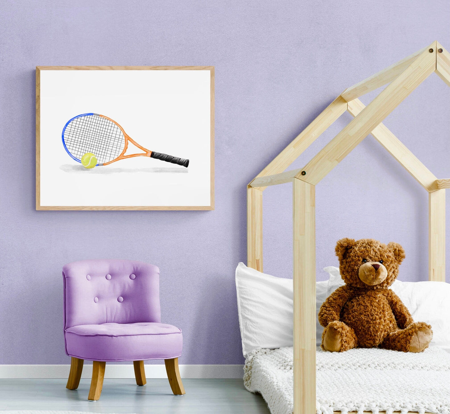 Tennis Racket Print, Sport Painting, Orange Racket Wall Art, Girls Boys Room Print, Kids Wall Art, Nursery Decor, Sports Lover Drawing - MerikaArt
