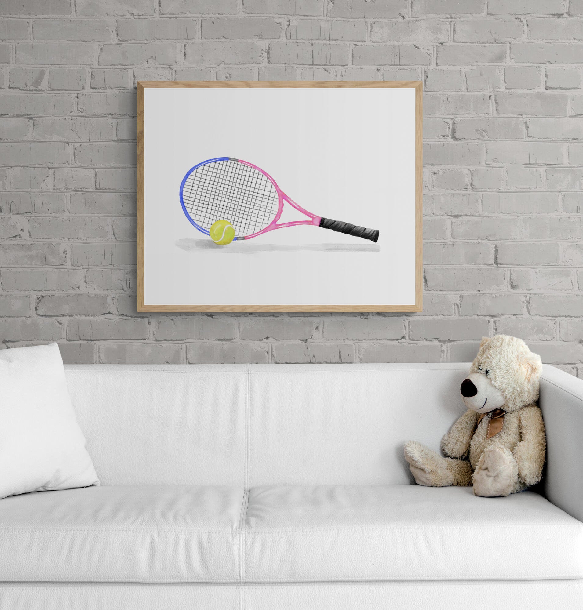 Tennis Racket Print, Sport Painting, Pink Racket Wall Art, Girls Room Print, Kids Wall Art, Nursery Decor, Sports Lover Drawing - MerikaArt