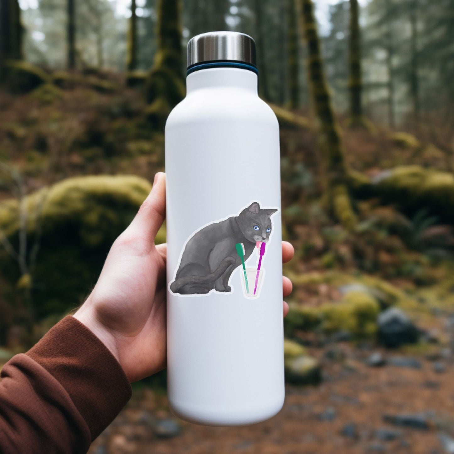 Toothbrush Cat Sticker - MerikaArt