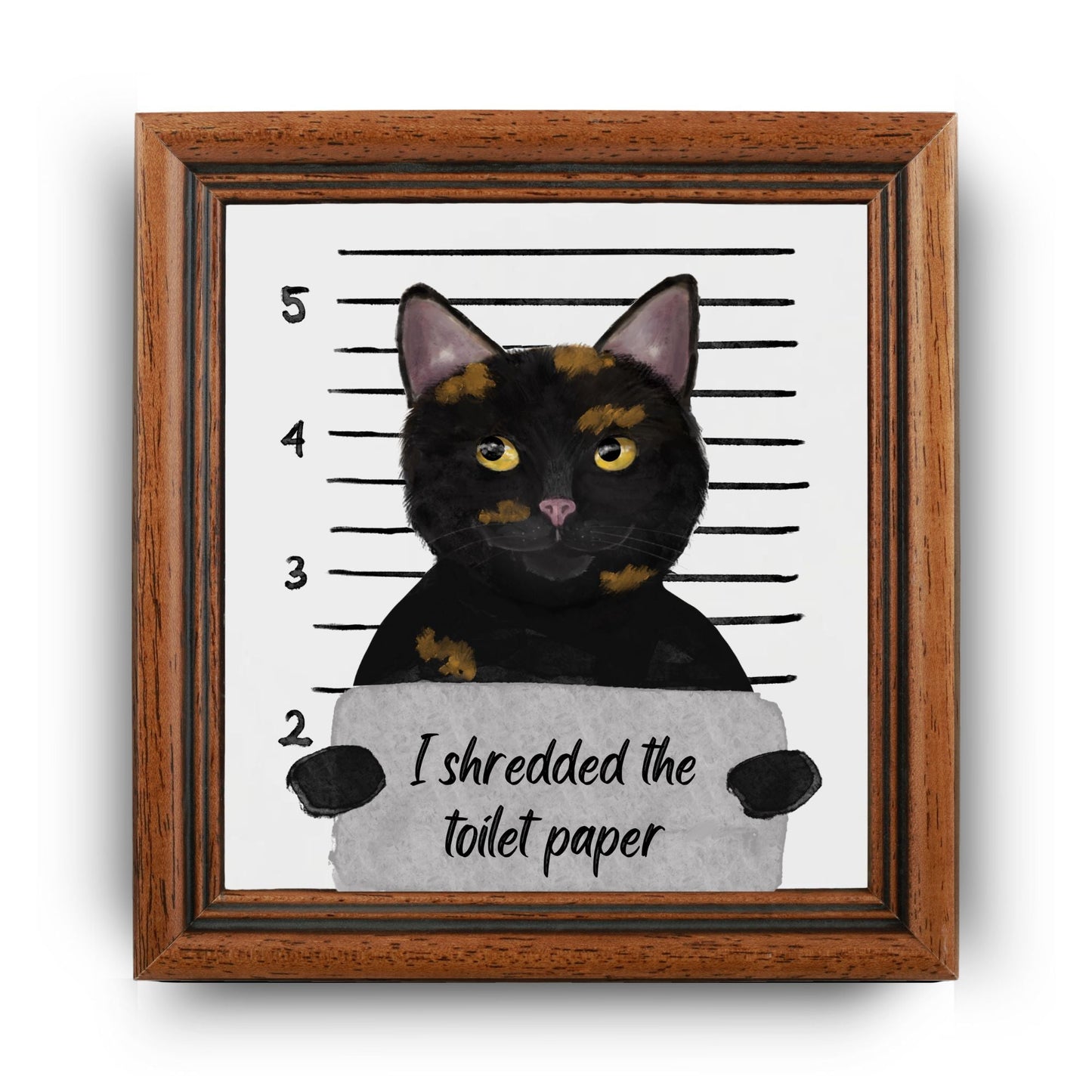 Tortie Cat Mugshot Ceramic Tile – Handcrafted Whimsical Pet Art Decor - MerikaArt