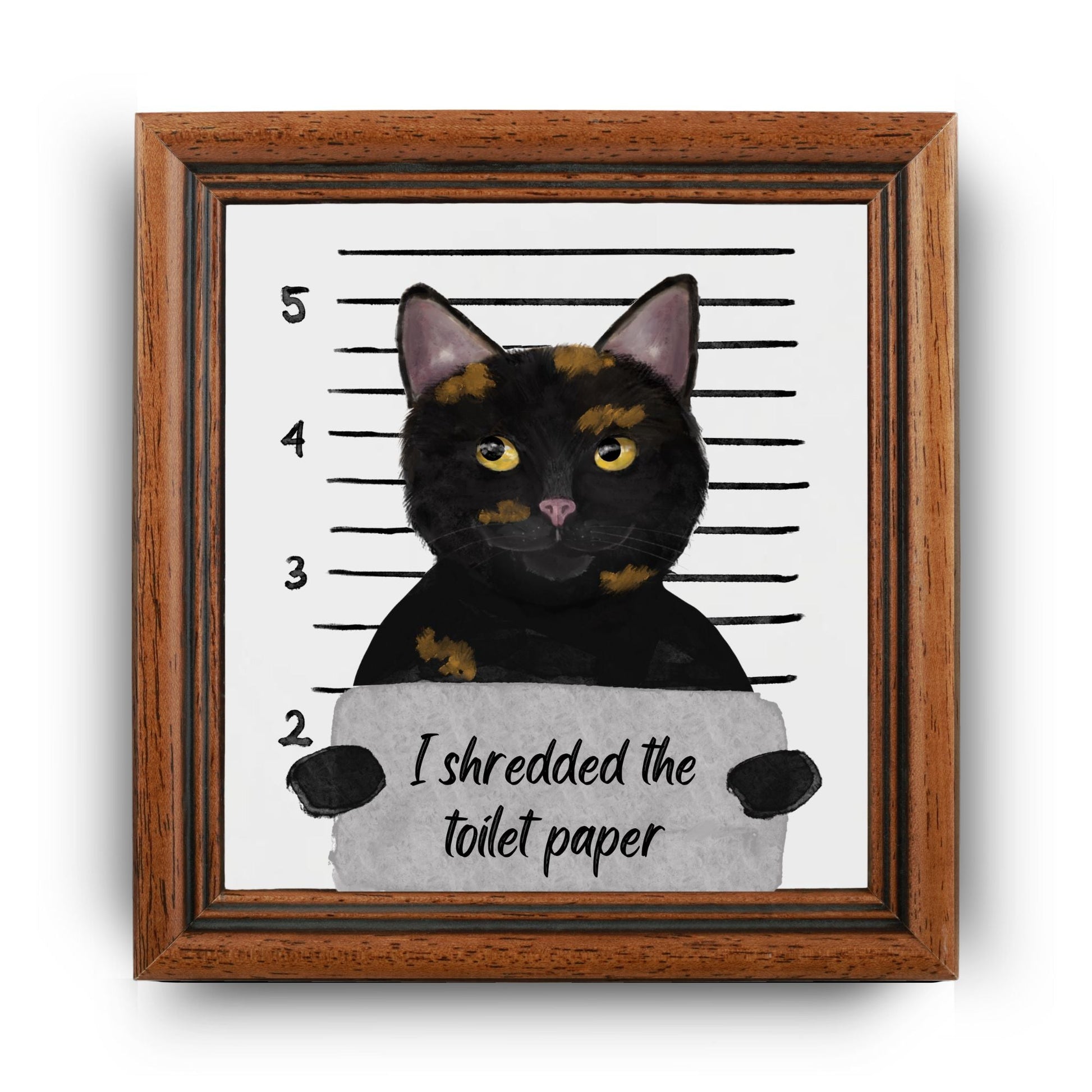 Tortie Cat Mugshot Ceramic Tile – Handcrafted Whimsical Pet Art Decor - MerikaArt