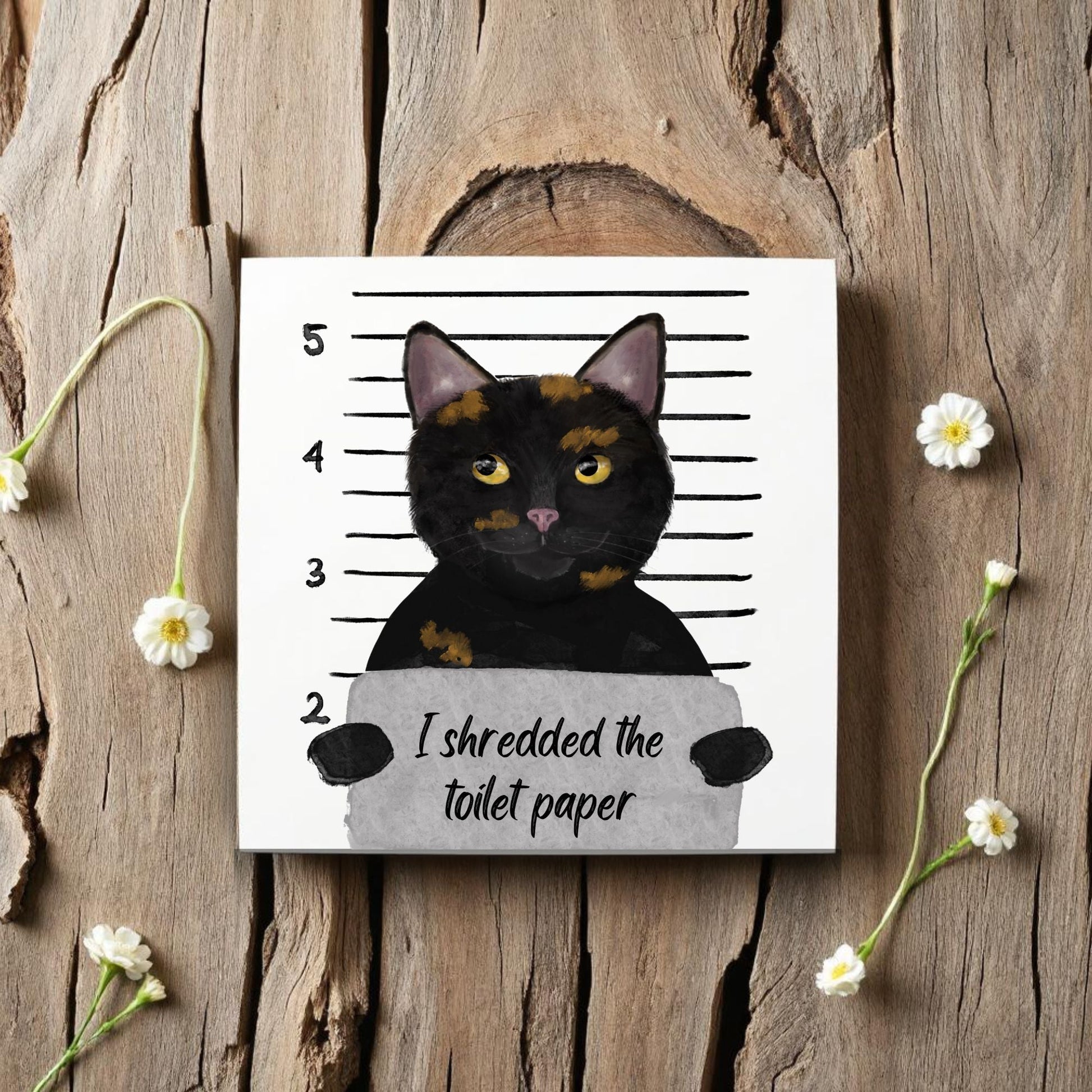 Tortie Cat Mugshot Ceramic Tile – Handcrafted Whimsical Pet Art Decor - MerikaArt