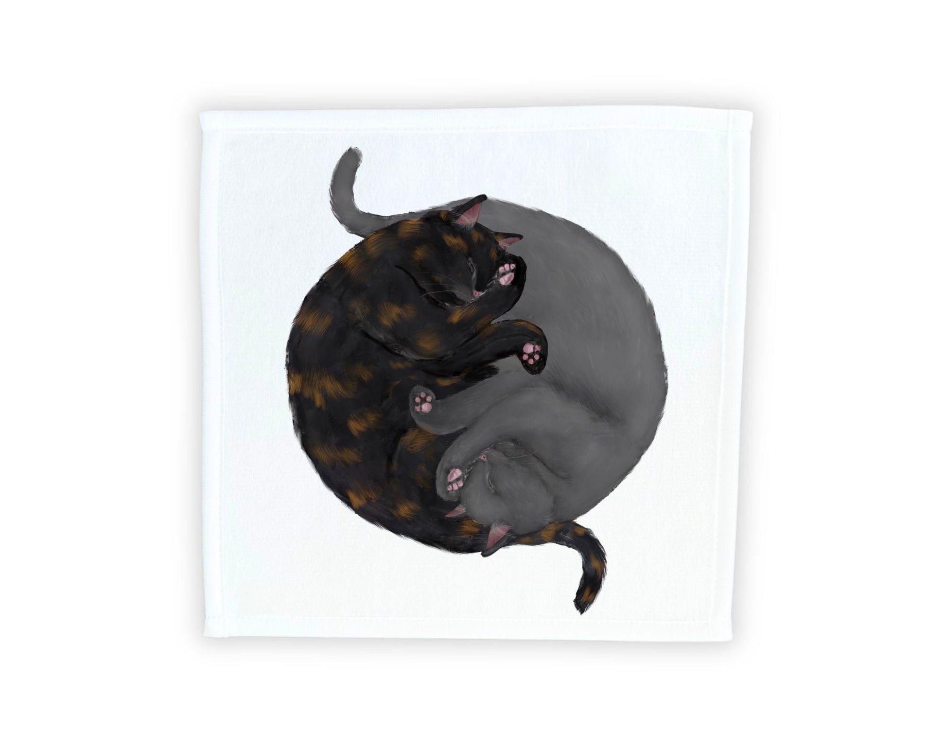 Tortoiseshell and Gray Cats Sleeping Washcloth - MerikaArt